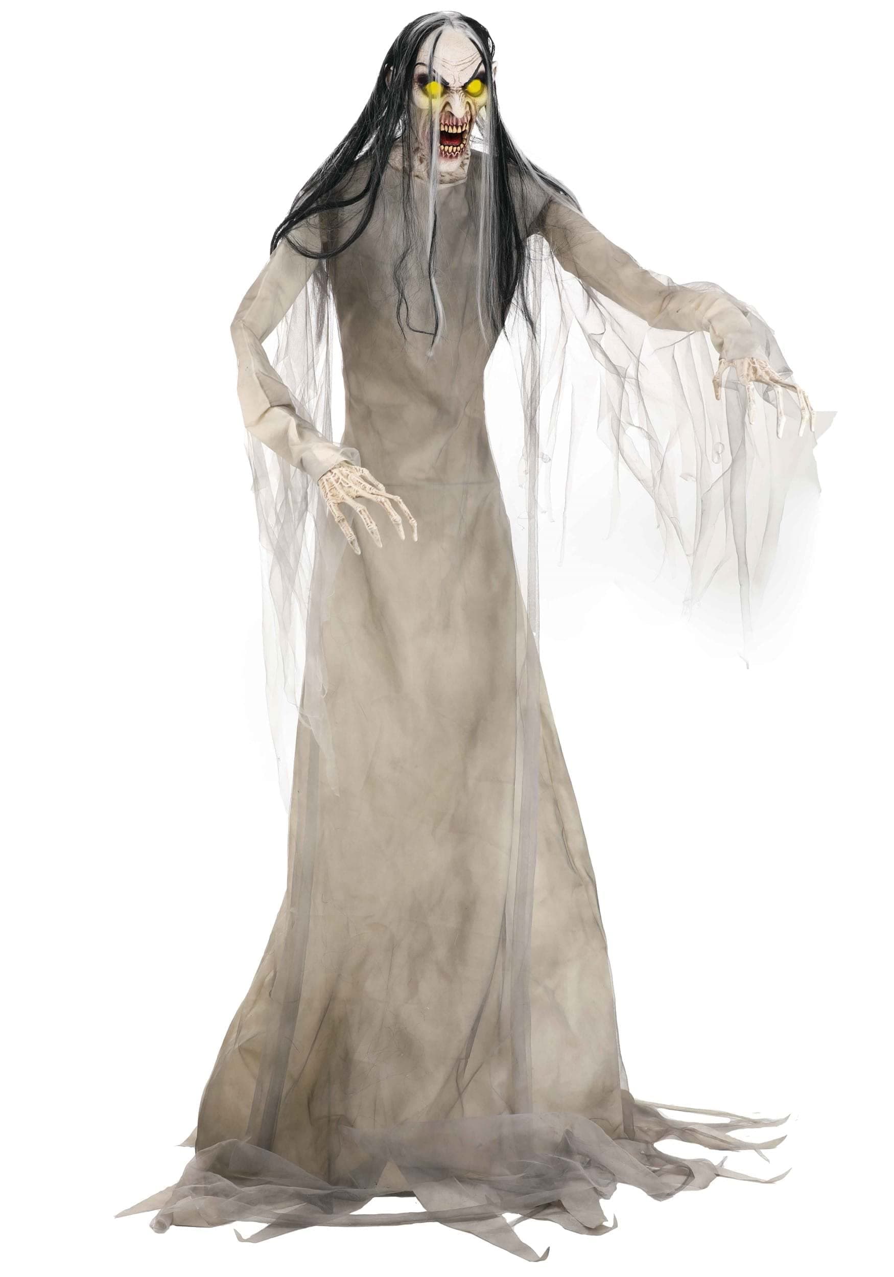 Fun Costumes 7ft Large Wailing Banshee Animatronic Decoration, Tall Grey shrieking Woman Halloween Prop Seasonal Visions International Standard