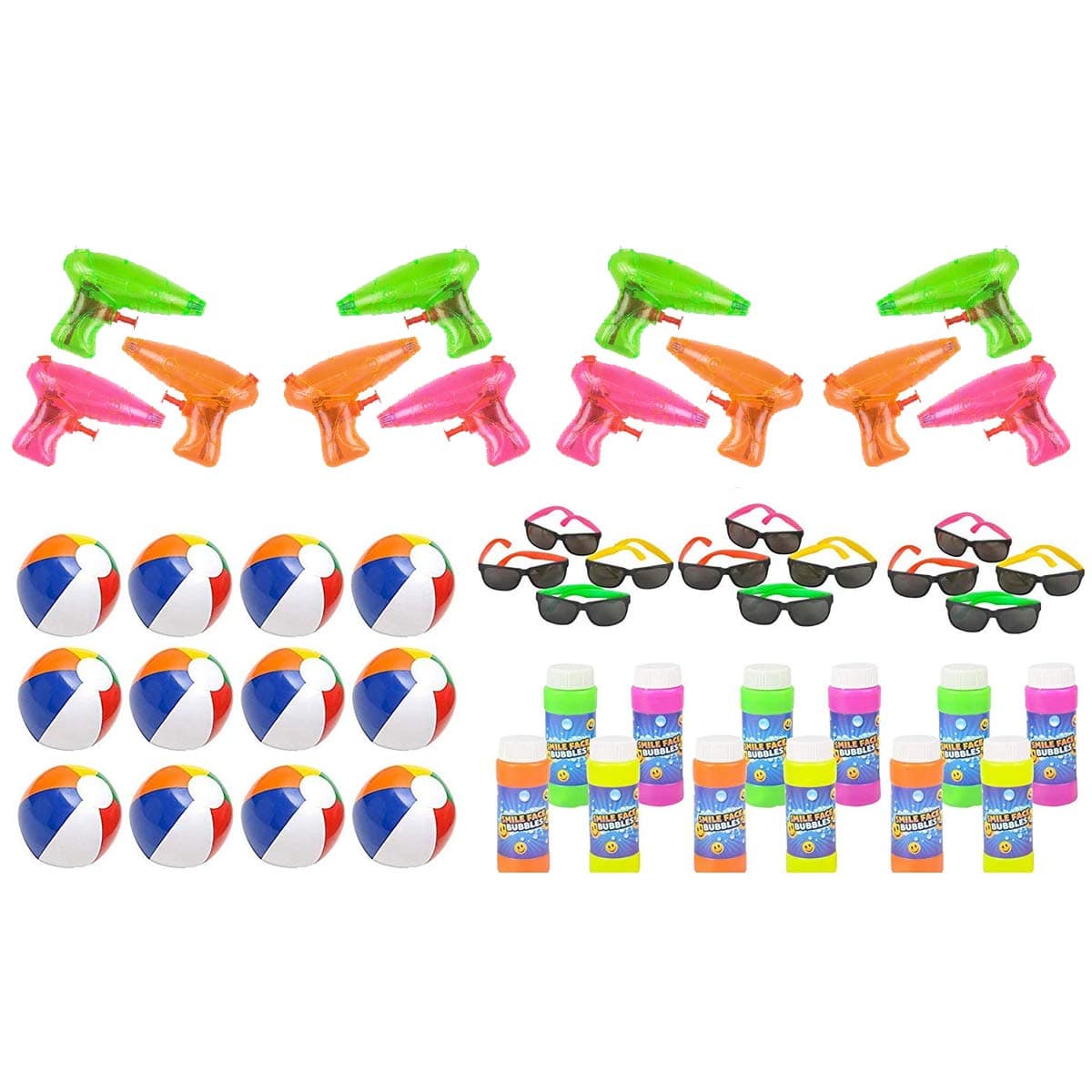 Vlish Pool and Beach Party Favors Mega Bundle - Outdoor Summer Fun Water Toys Bulk Pack - 48 Kid Toys Included. Beach Balls, Squirt Guns, Bubbles and Childrens Sunglasses