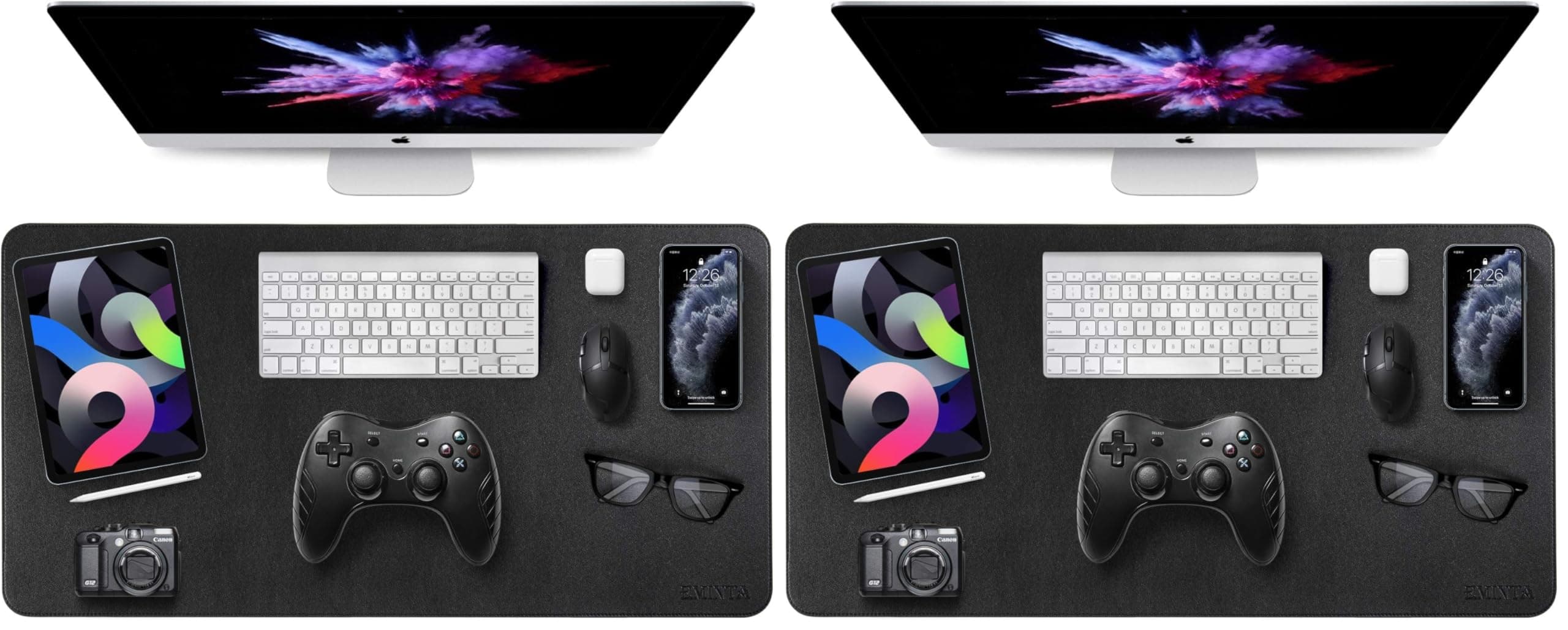 Dual Sided Desk Pad, New Upgrade Sewing PU Leather Office Desk Mat, Waterproof Desk Blotter Protector, Desk Writing Mat Mouse Pad (Classical Black, 31.5" x 15.7") (Pack of 2)