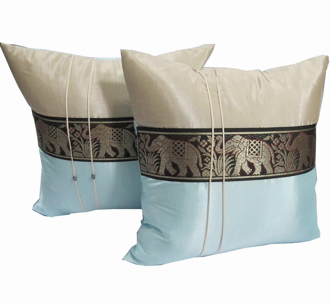 "HelloJatujak" (DOUBLE) 2 BEAUTIFUL BIG ELEPHANT THROW CUSHION COVER/PILLOW CASE HANDMADE BY THAI SILK AND COTTON FOR DECORATIVE SOFA, CAR AND LIVING ROOM SIZE 16 X 16 INCHES