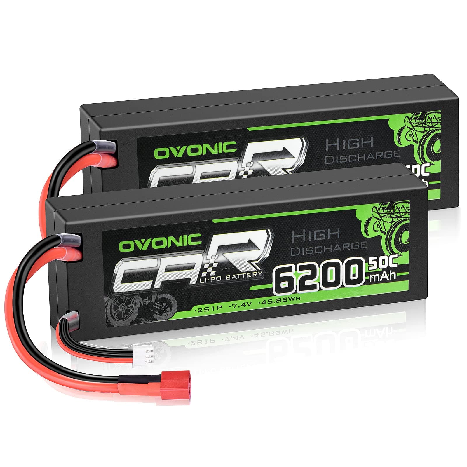 2S Lipo Battery 50C 6200mAh 7.4V Lipo Battery with Dean-Style T Connector for RC Car Truck Boat Vehicles (2 Packs)