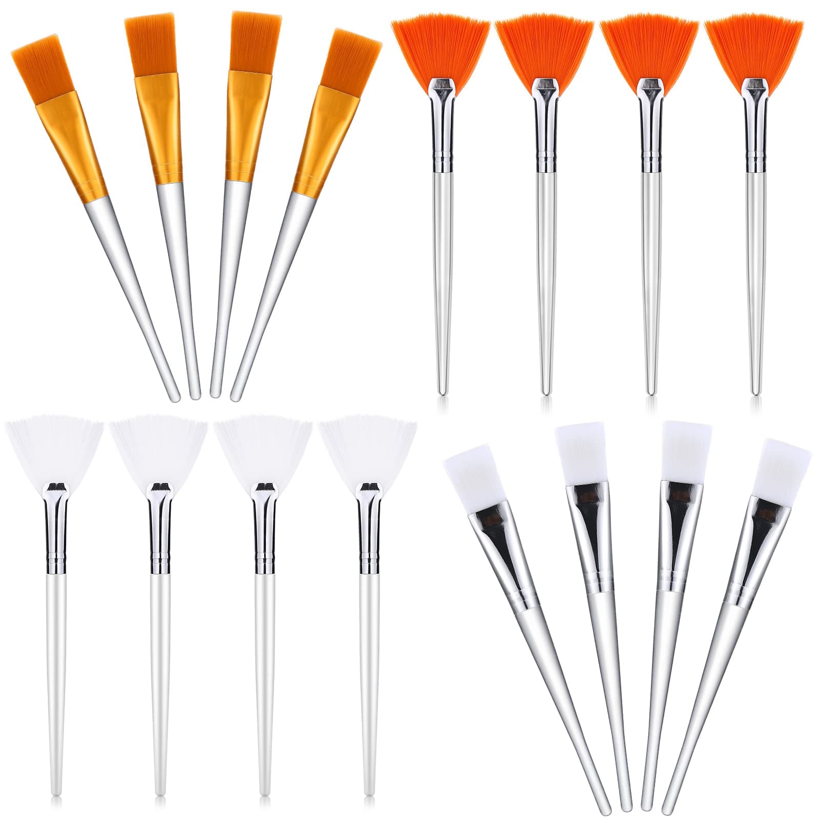 16 Pieces Face Mask Fan Brush Applicator Set Includes Soft Facial Fan Brush Esthetician Face Mask Brush Cosmetic Makeup Tools for Eyelash Extension(6 Inches long,Simple)
