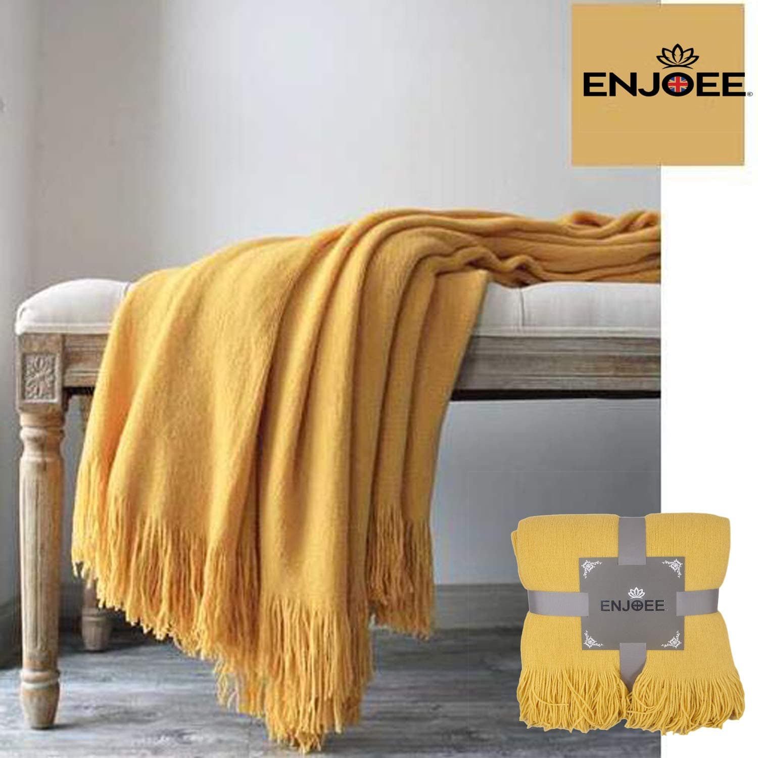 ENJOEE Throw Blanket Lightweight Soft Cozy for Bed or Sofa Decorative Blankets,50 x 60 inch, Gold
