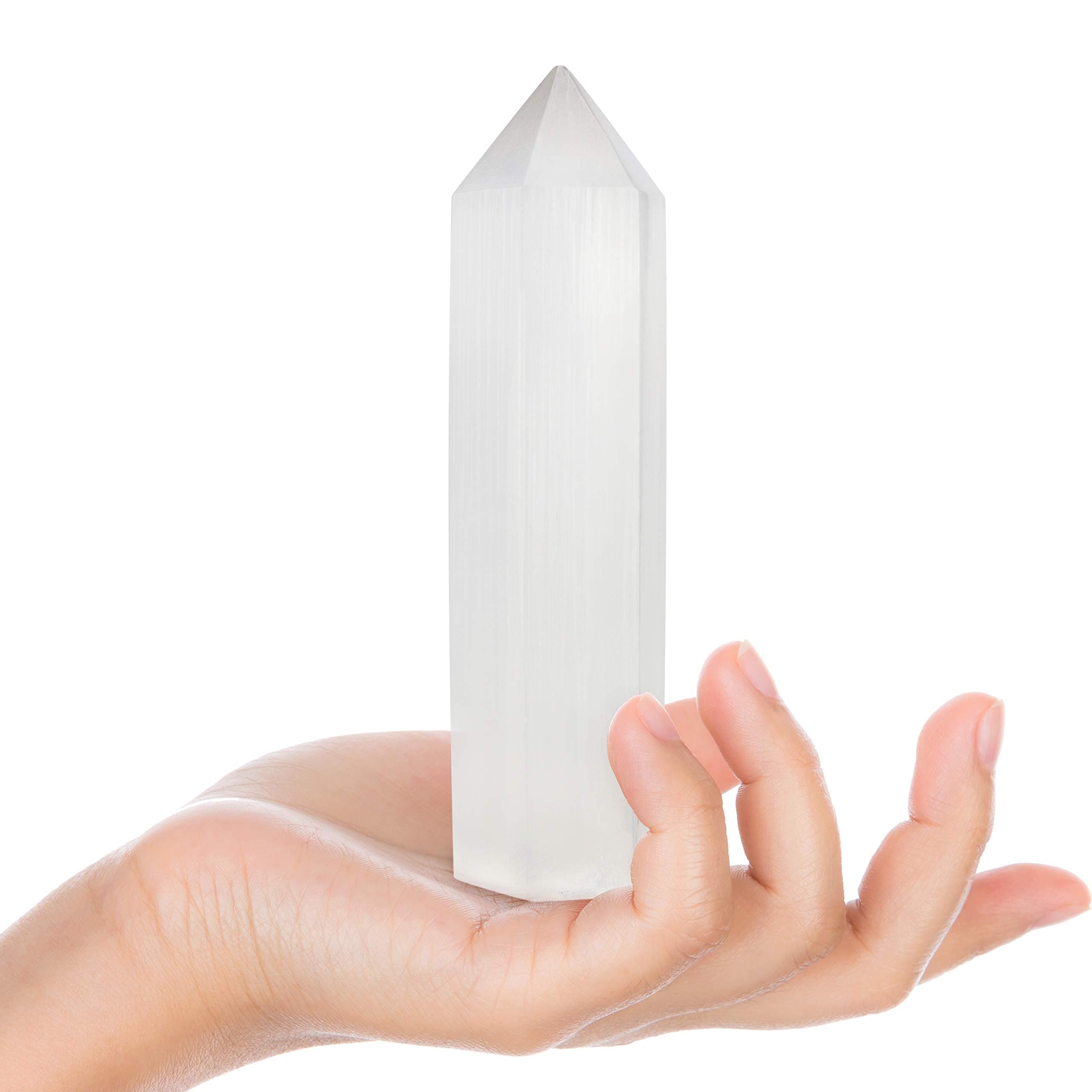 Set of 2 Six-inch Selenite Crystal Point Tower Wand Generator Obelisk for Energy Cleansing, Crystal Cleansing, Meditation, Reiki, Healing, Cleansing Collection of Crystals and Healing Stones