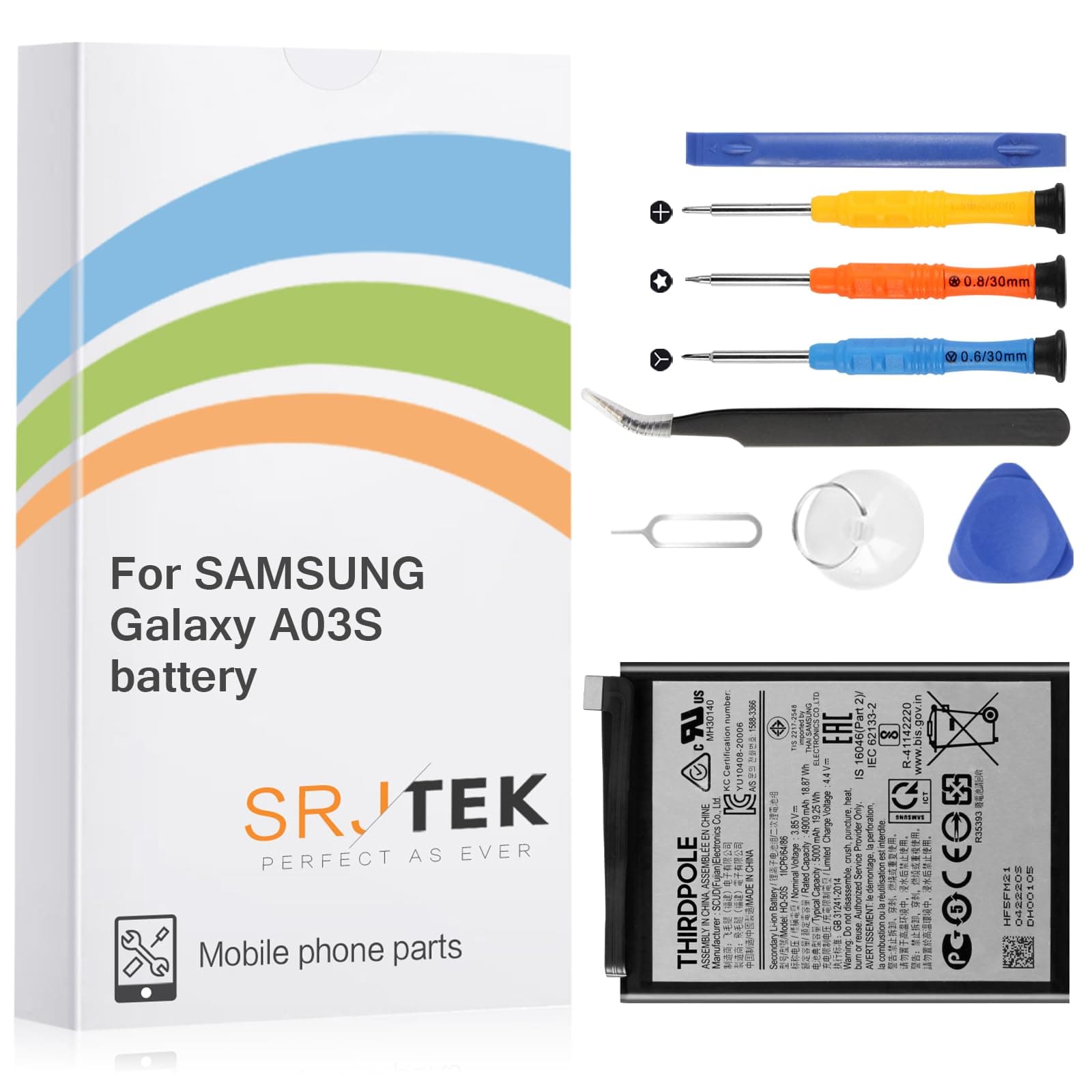 Original Bat-tery Replacement for Samsung Galaxy A03s HQ-50S 5000mAh Standard Capacity SM-A037 Bat-tery Include Complete Repair Tools kit