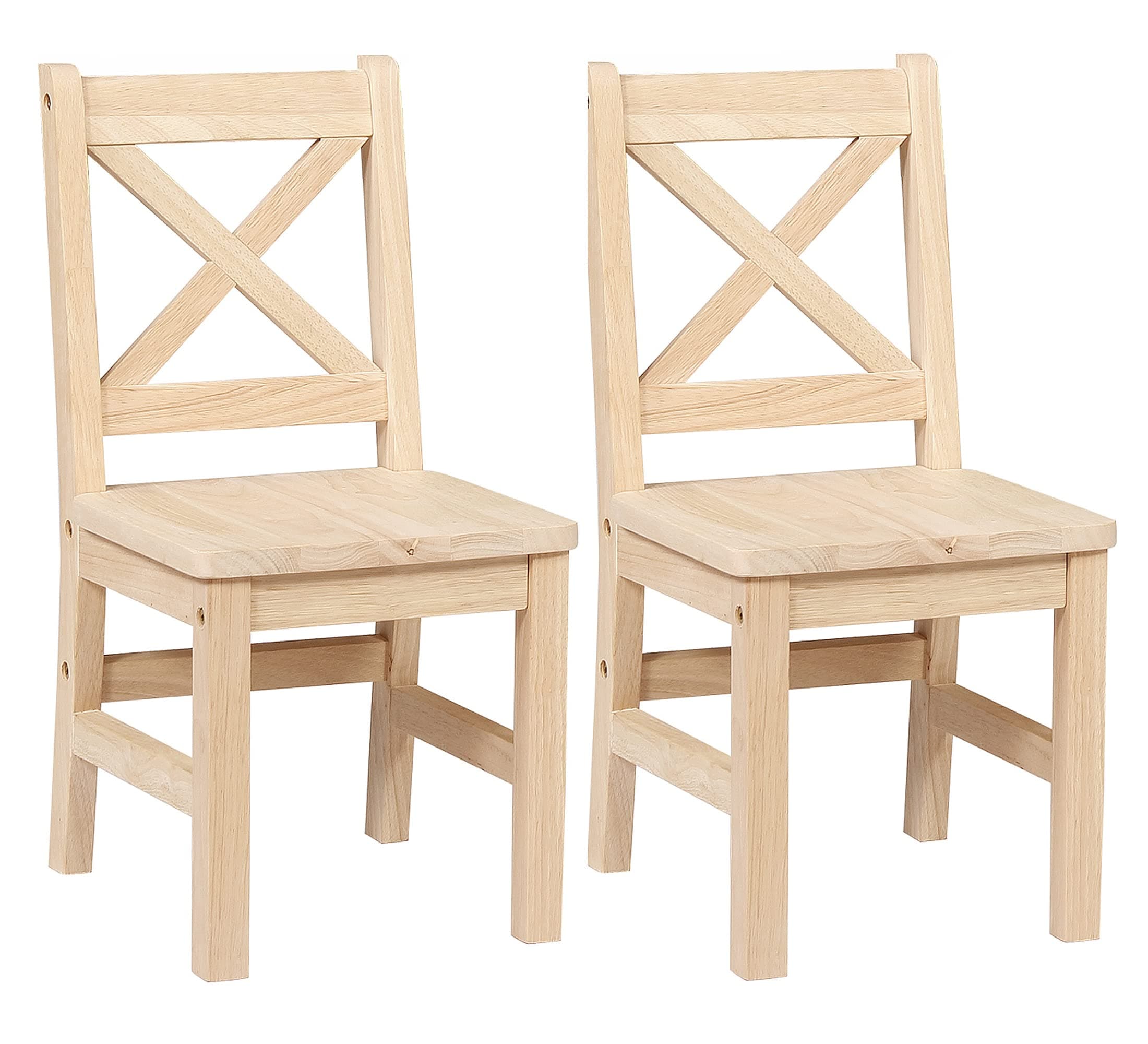 Solid Hard Wood X Back Kids Chair, Unfinished, Set of 2