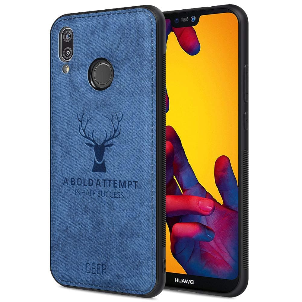 JiatuA Huawei P20 Lite Case, Huawei P20 Lite Phone Case with 3D Deer Pattern Inspirational Shockproof Anti-fall TPU Soft Edge and Fabric Back Cover Protective Case for Huawei P20 Lite Case (Blue)
