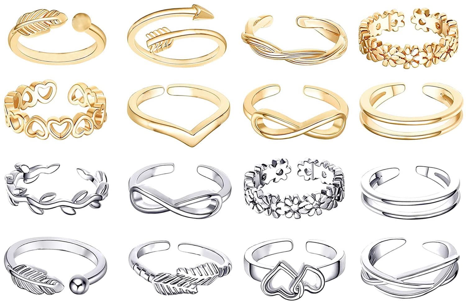 24PCS Adjustable Toe Rings for Women Open Toe Ring Knot Toe Ring Summer Beach Foot Jewelry