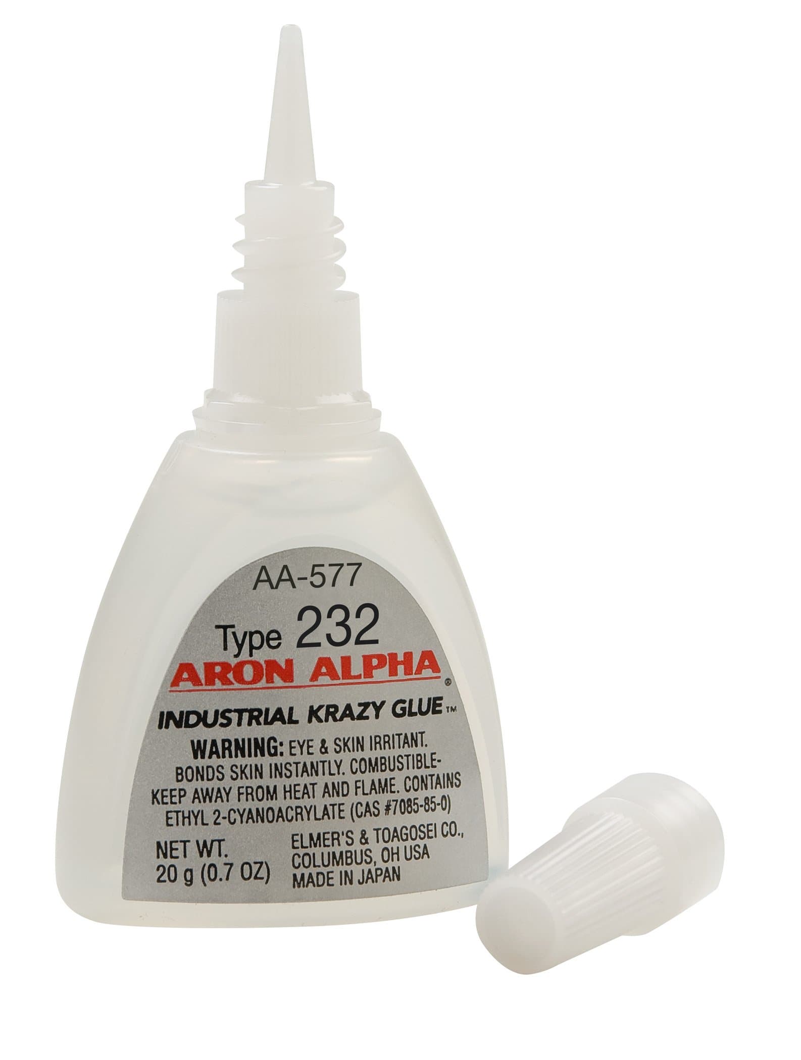Aron Alpha Type 232 (300 CPS Viscosity) Fast Set, Clear, Medium Viscosity Instant Adhesive Ideal for bonding Porous Materials Like Wood, Foam Rubber, Ceramics, 20 gm (0.7 oz)