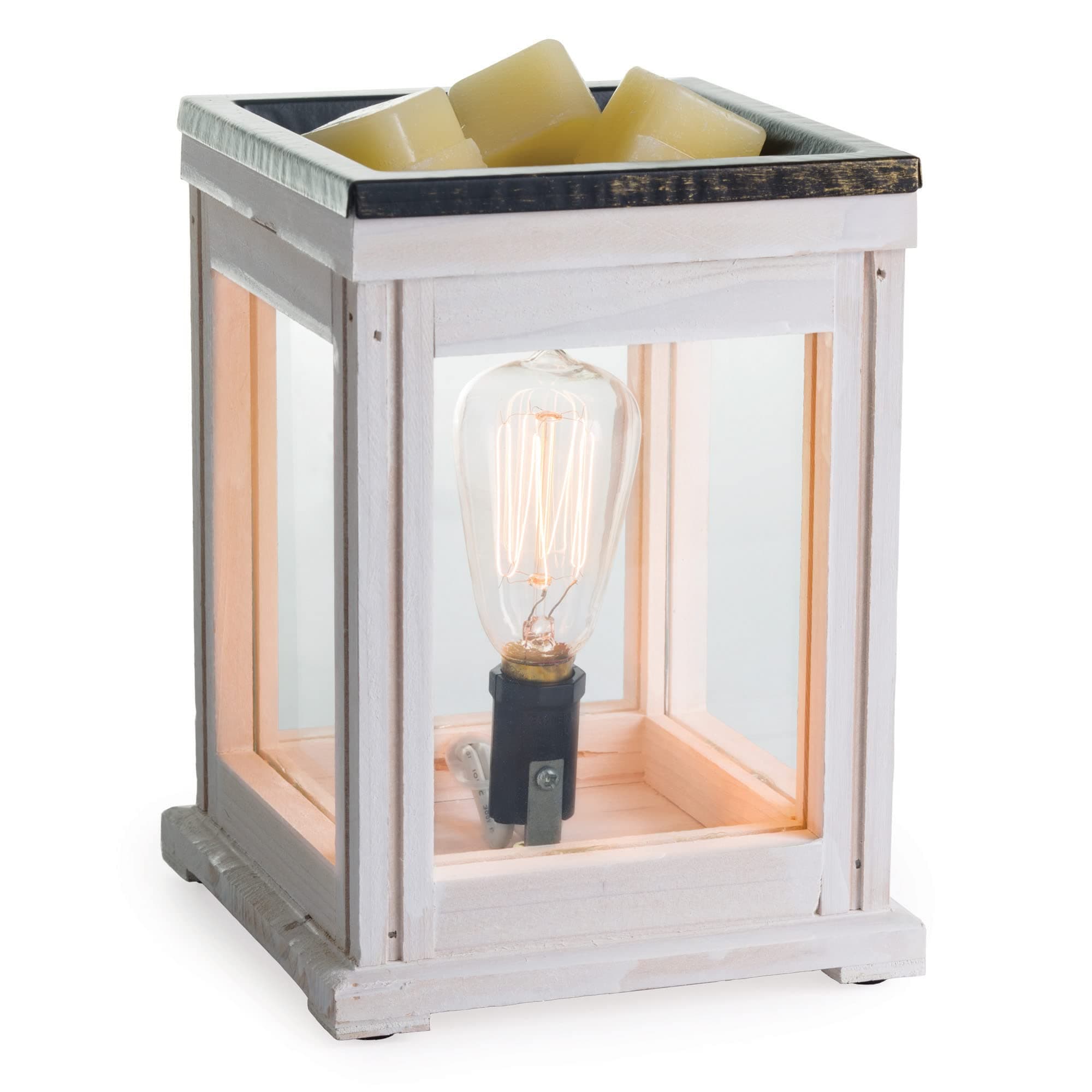 Etc. Vintage Bulb Illumination Fragrance Warmer- Light-Up Warmer for Warming Scented Candle Wax Melts and Tarts to Freshen Room, Weathered White Wood