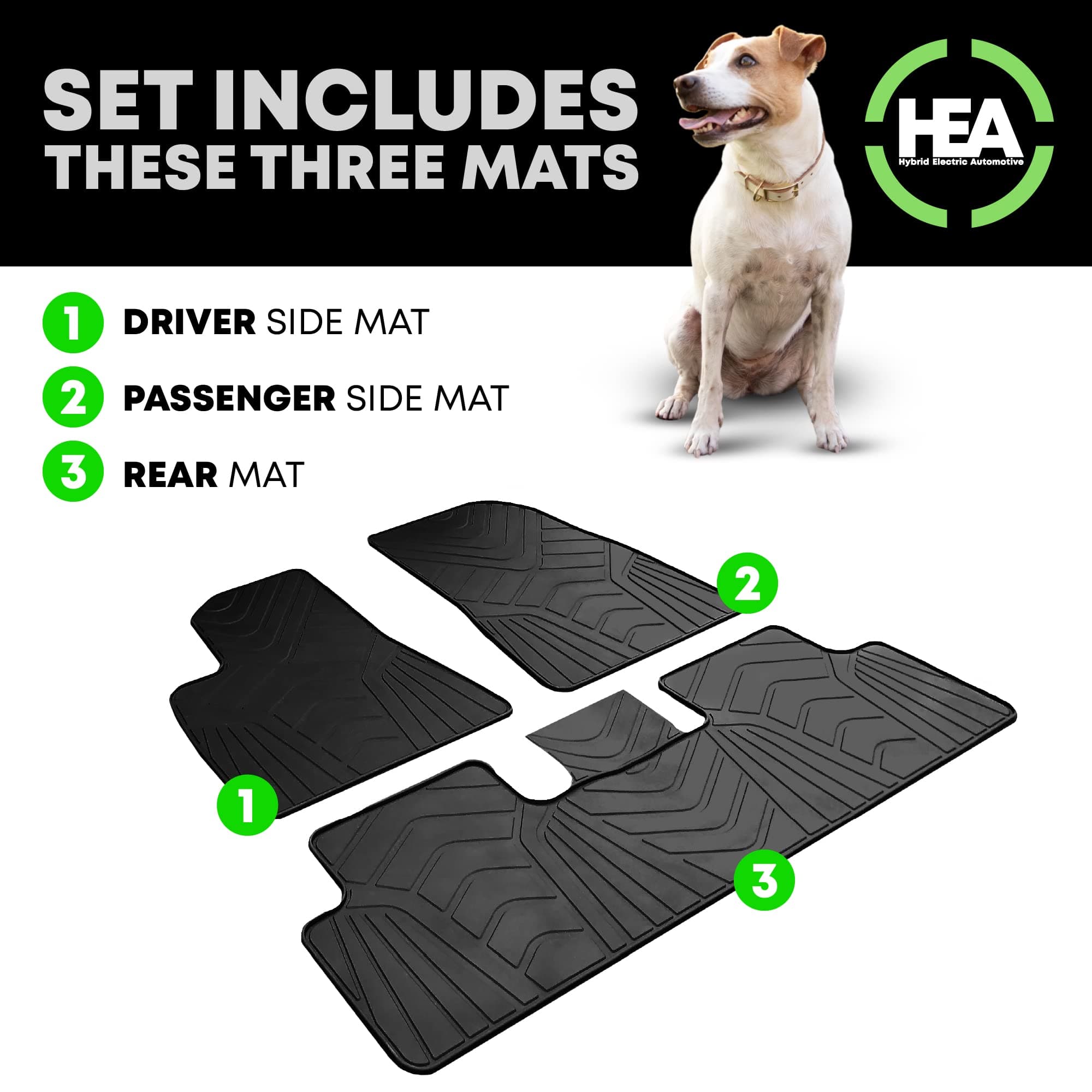 Tesla Model 3 Floor Mats 2023 - 2017 All Weather (Full Set Front & Rear) Black Interior Accessories - Heavy Duty & Flexible Eco-Friendly All Season Latex Material No Logo by HEA