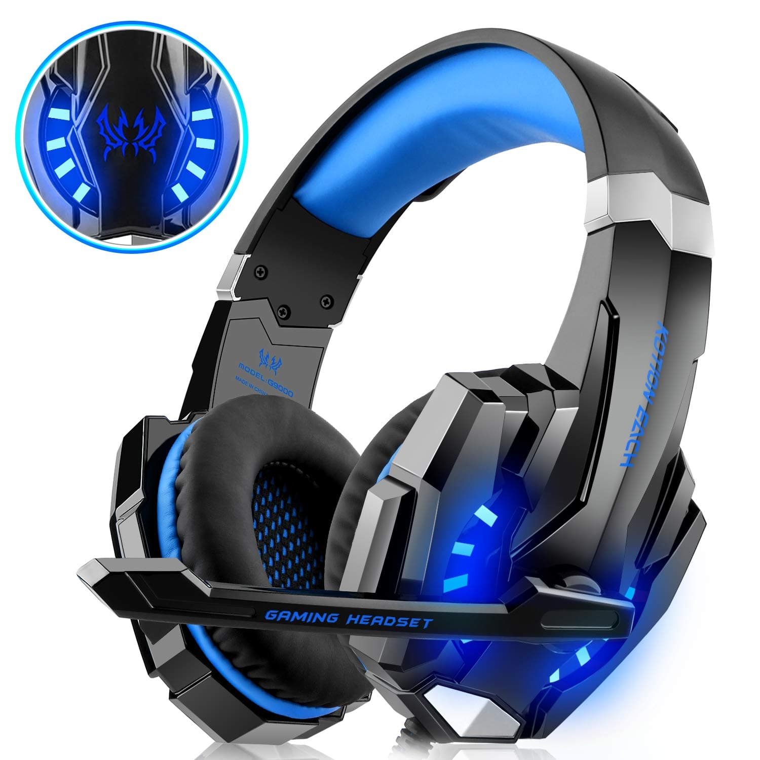WILLNORN Gaming Headset - Over Ear Headphones Fit Xbox One, PS4, PC Controller Noise Cancelling with Mic, LED Light, Bass Surround fit Laptop Mac Games (Blue)