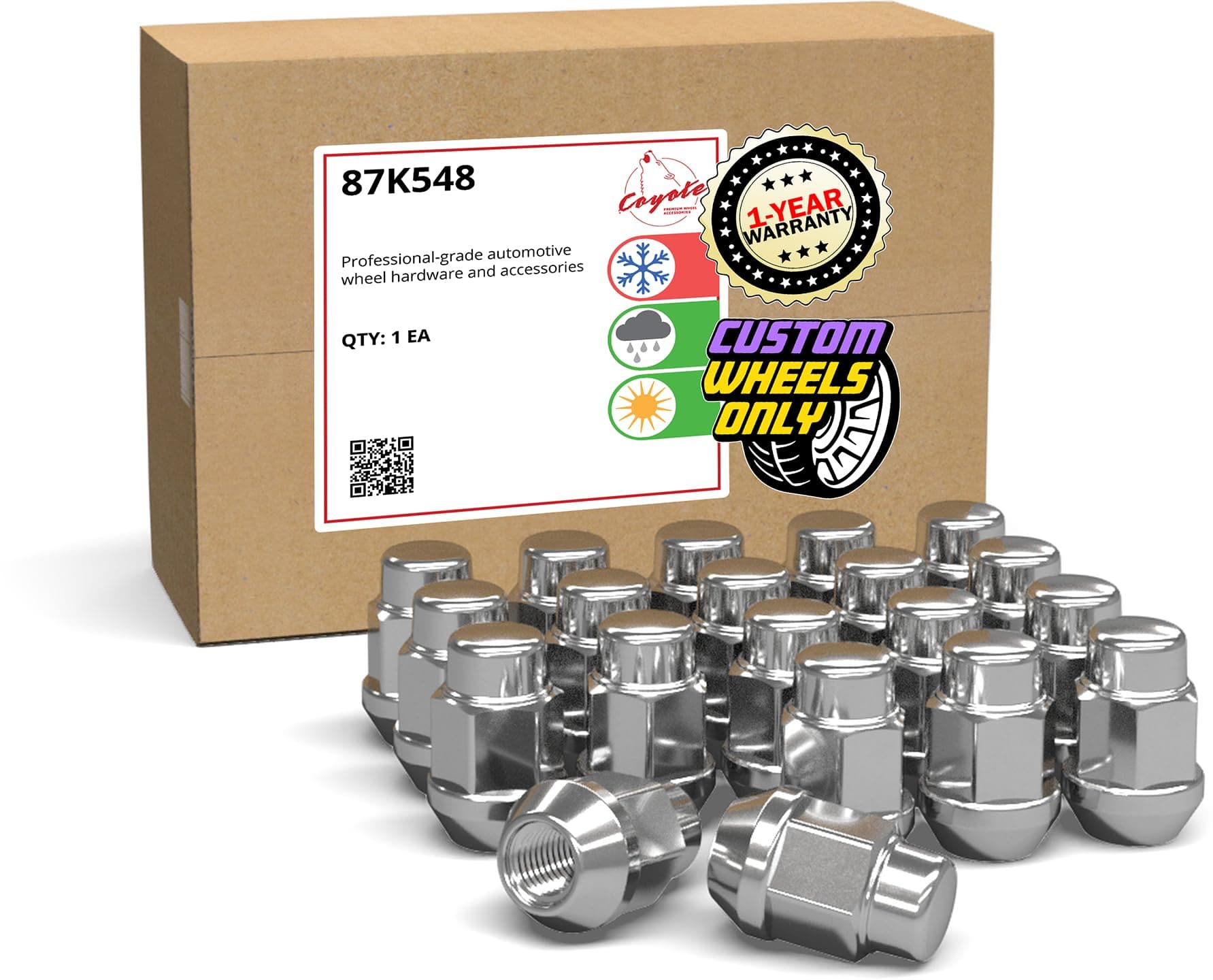 Wheel Accessories Parts 20 Pcs M14x1.5 14x1.5 Thread Bulge Acorn 1.4" Long Lug Nuts Chrome 3/4" 19mm Hex Fits Chevy Camaro Corvette ｜ Dodge Charger Challenger ｜ Ford Mustang ｜ Jeep Wrangler