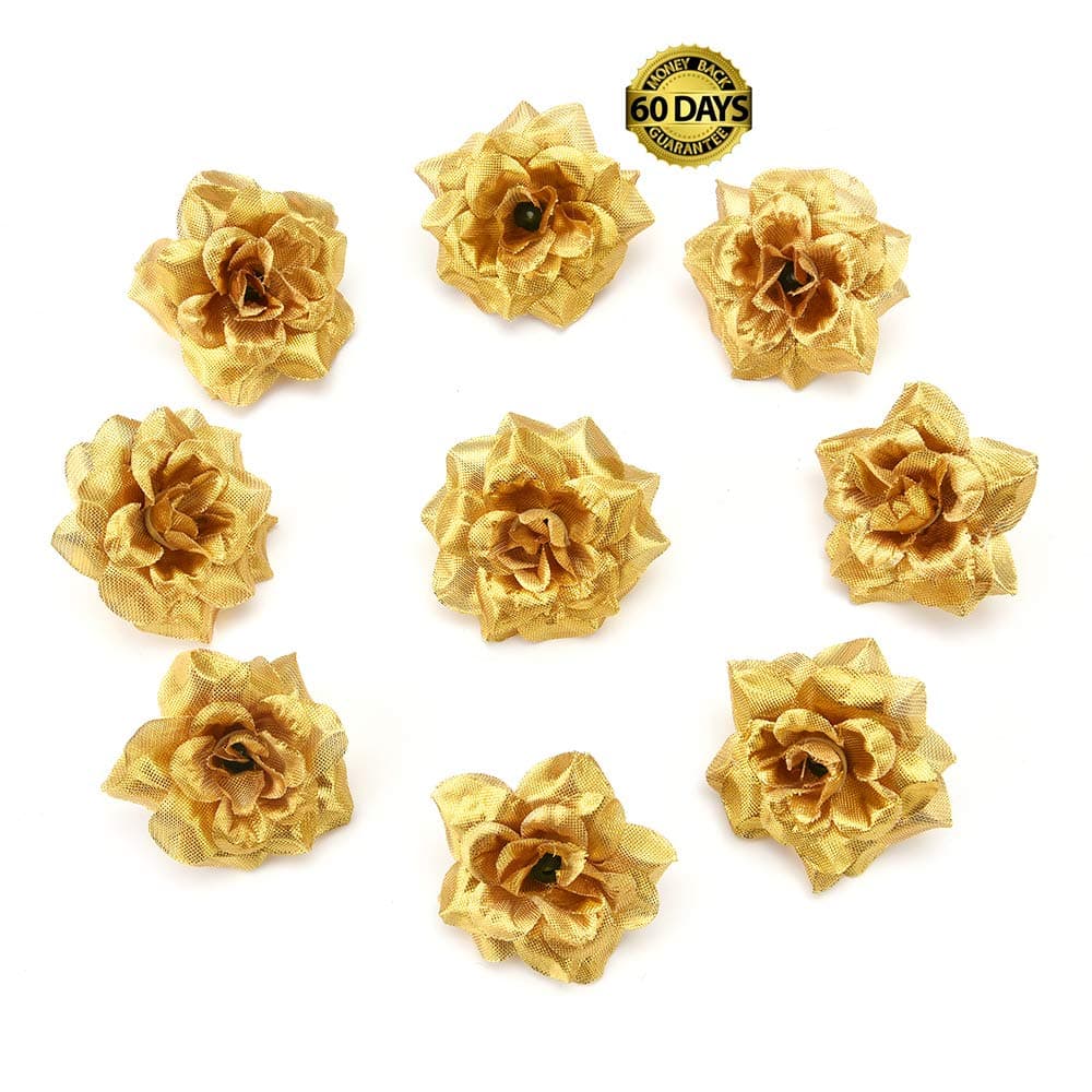 Silk Rose Artificial Flower Wedding Leaves Decoration Items Wreath DIY Handicraft Flowers Fake Simulation 30 pcs 4cm (Gold)