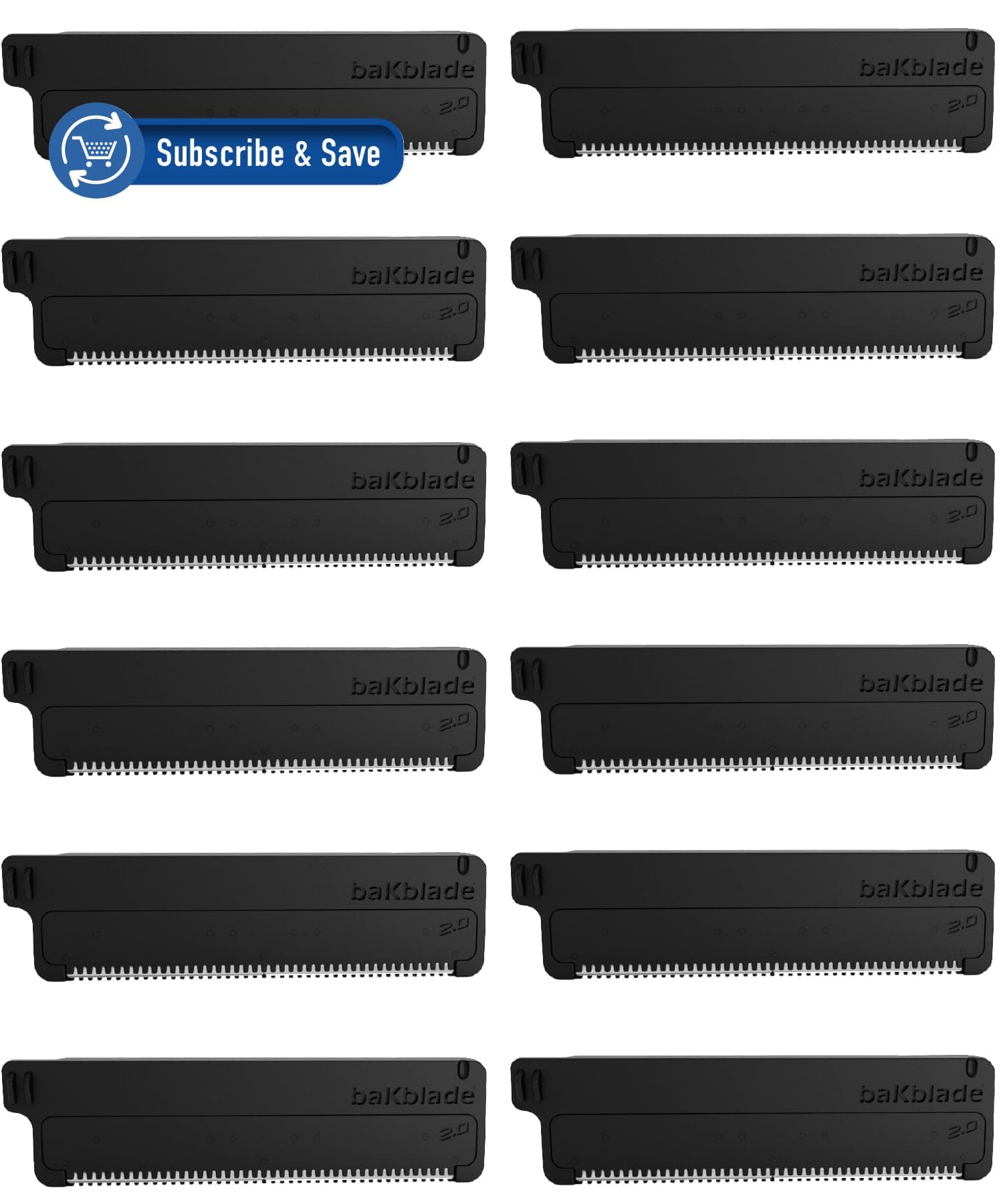 Bakblade 2.0 Back Hair And Body Shaver Refill Cartridges For 2.0 And 2.0 Elite Shavers - Dryglide Technology (12 Razors Included) 12 Blades