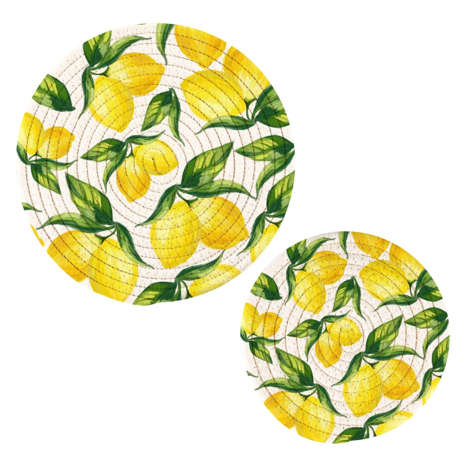 ALAZA Yellow Lemon and Leaves on White PotHolders Trivets Set Cotton Hot Pot Holders Set Farmhouse Coasters,Hot Pads,Hot Mats for Kitchen Counter Decorative
