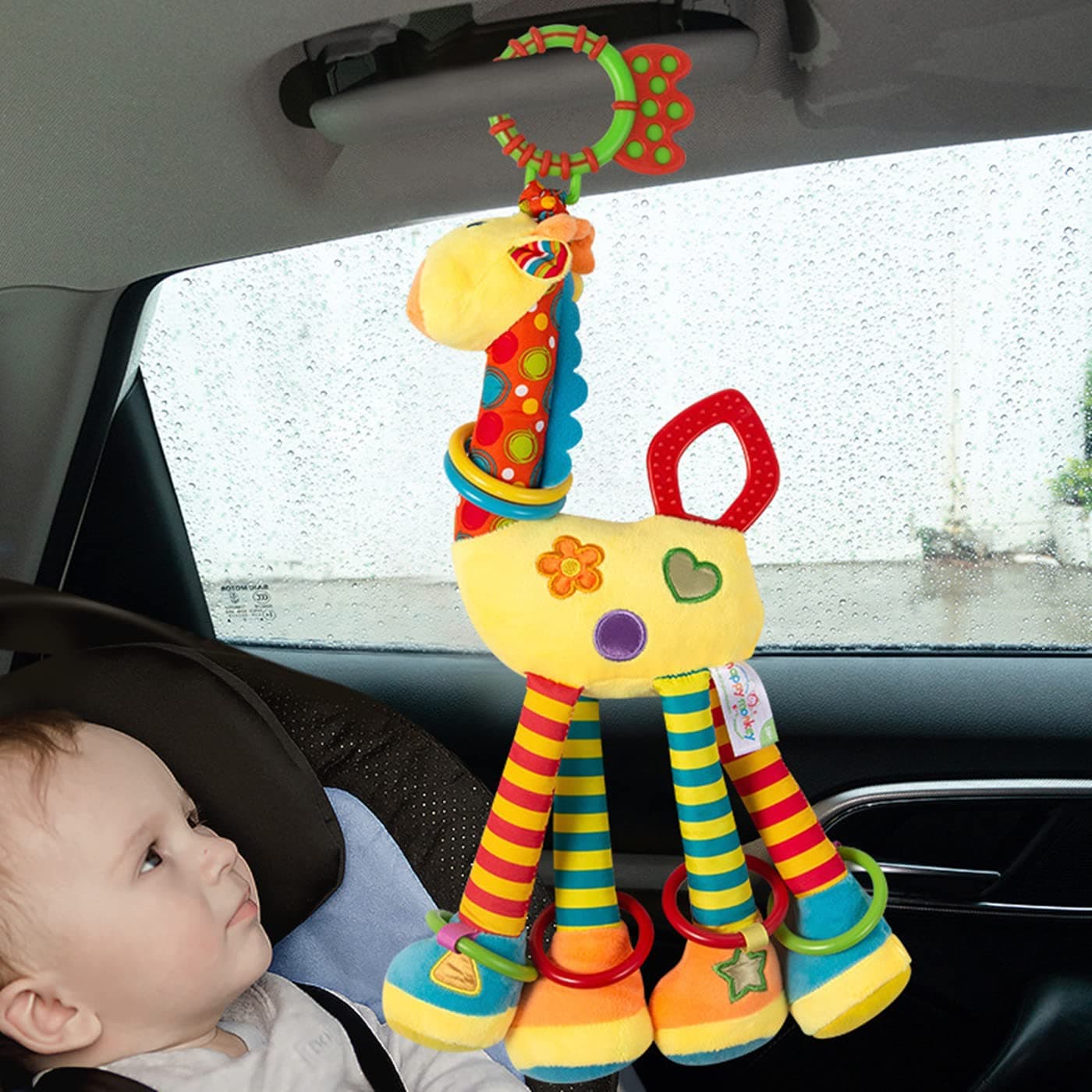 Me Home Car Seat Toys Baby Hanging Toy With C-Clip Ring Stroller Crinkle For 0, 3, 6, 9, 12 Months Newborn Boys Girls Gifts - Giraffe