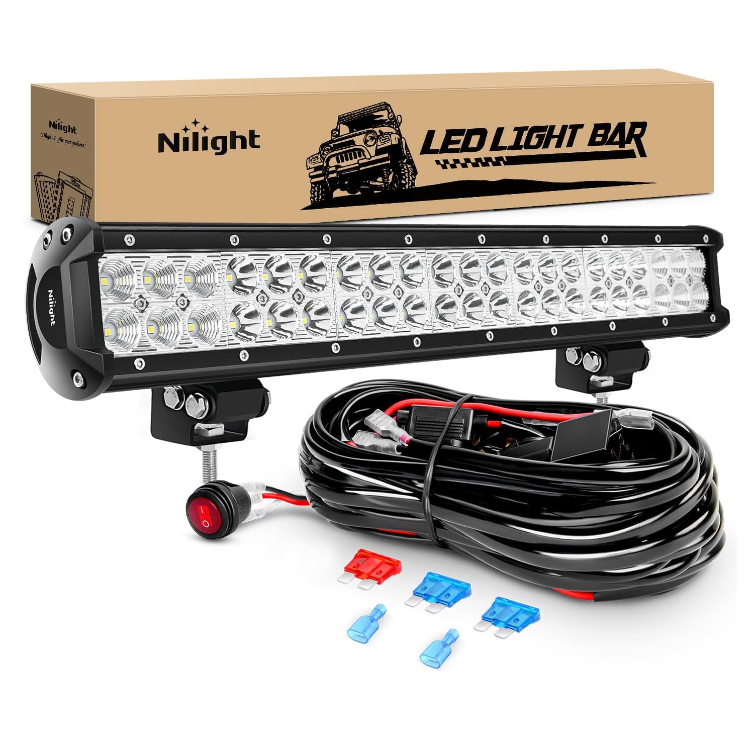 Nilight LED Light Bar 20 Inch 126W Spot Flood Combo Led Off Road Lights Driving Light with 16AWG Wiring Harness Kit on Truck SUV ATV UTV