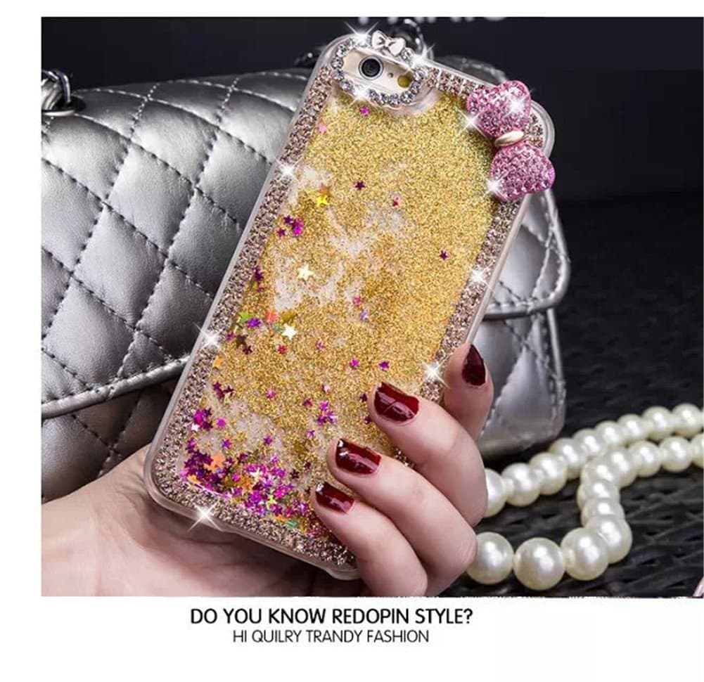 iAnko [Shake Shake it] Marvelous Quicksand Angel Style Cute Liquid Floating Moving Stars Diamond Border with bowknot Hard Case Cover for Apple Iphone 6 4.7 Inch(Yellow)