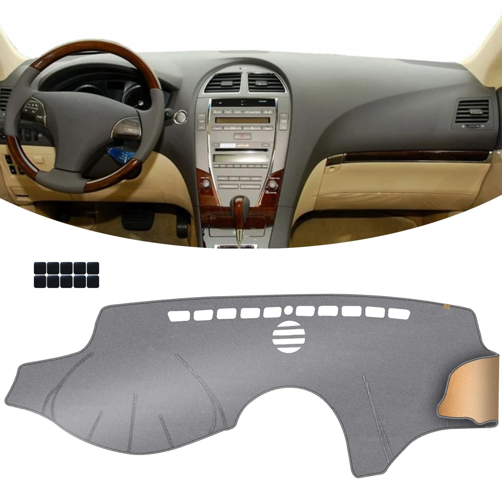 KEYOOG Dacron Dashboard Cover Nonslip Car Dash Board Mat Fit for 2007 2008 2009 2010 2011 2012 Lex-us ES350 Sunshade No-Glare Non-Slip Pad Carpet Sunshield Protector -Grey