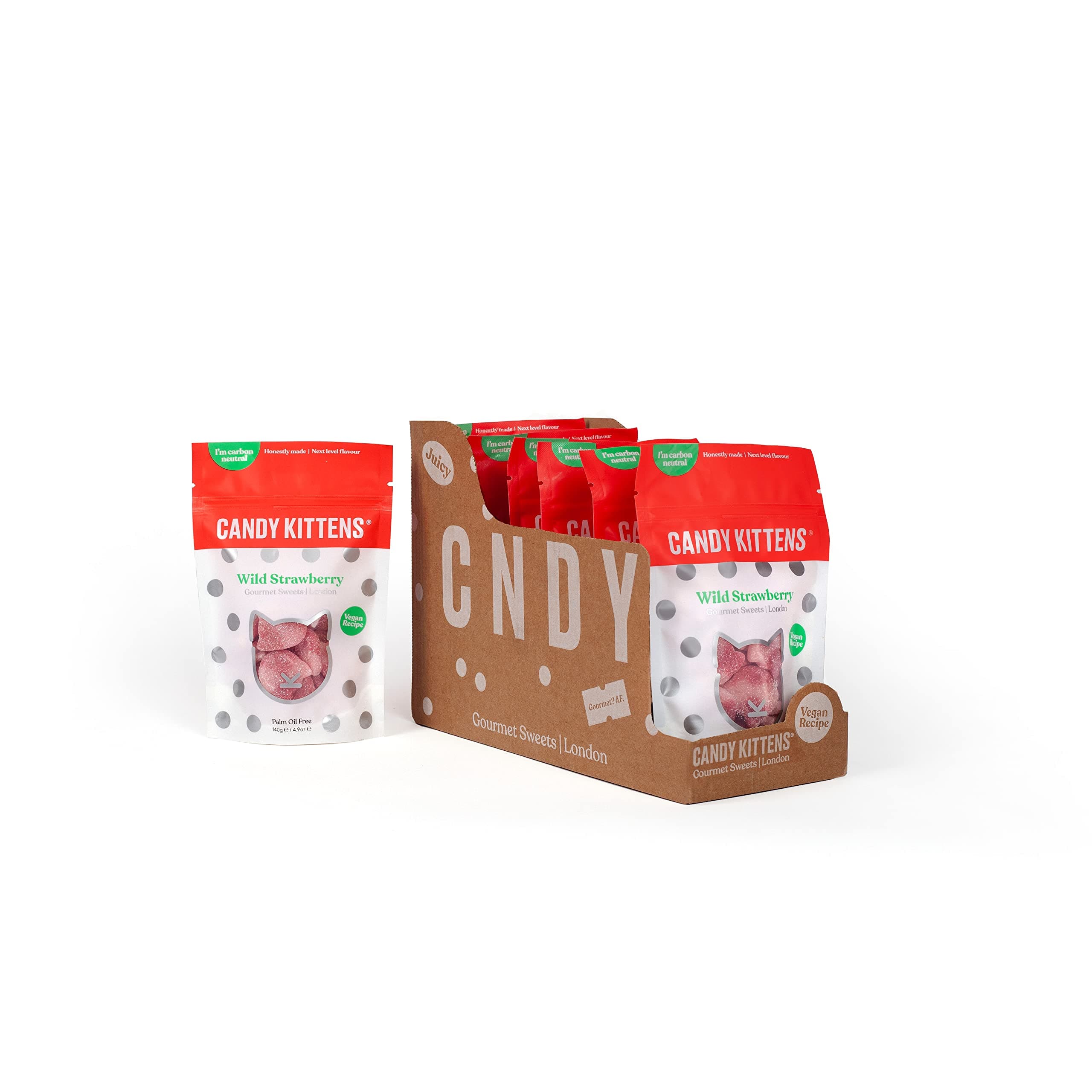 Candy Kittens Vegan Sweets – Wild Strawberry (140g Pack of 7) – Ideal Vegan Treats with No Nasties, Plant-Based Snacks Made with Real Fruit Juice, Perfect for Pick and Mix or Gift Box
