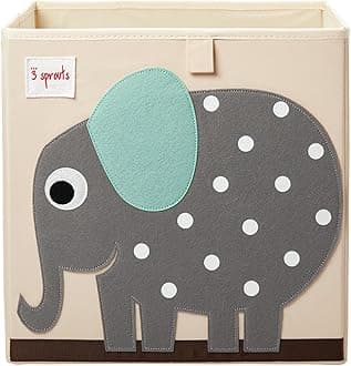 3 Sprouts Cube Storage Box - Organizer Container for Kids & Toddlers, Elephant
