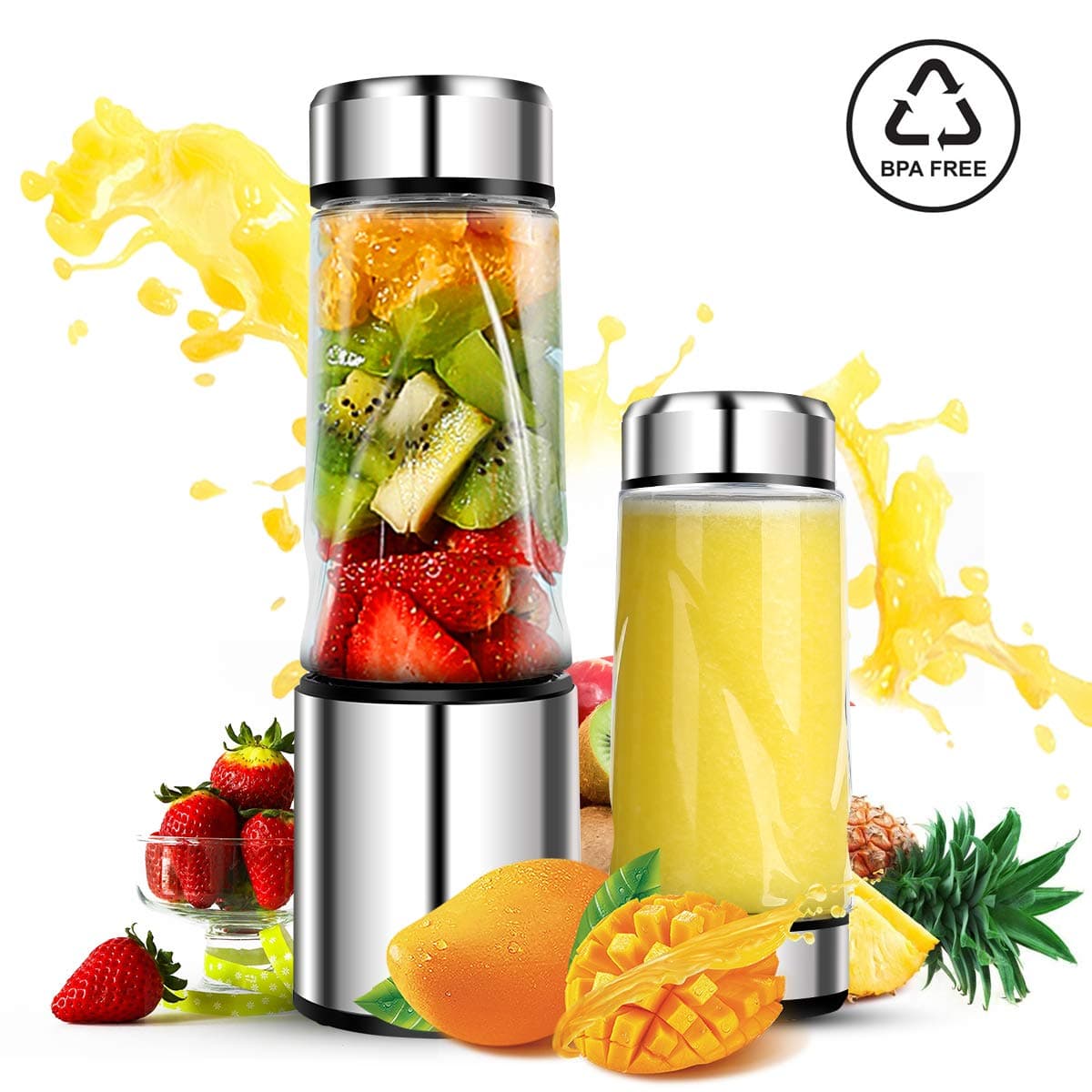 Portable Smoothie Blender, DmofwHi USB Rechargeable Personal Blender for On-The-Go/Travel, MINI Mixer Juicer Cup - BPA free (Silver&Black)