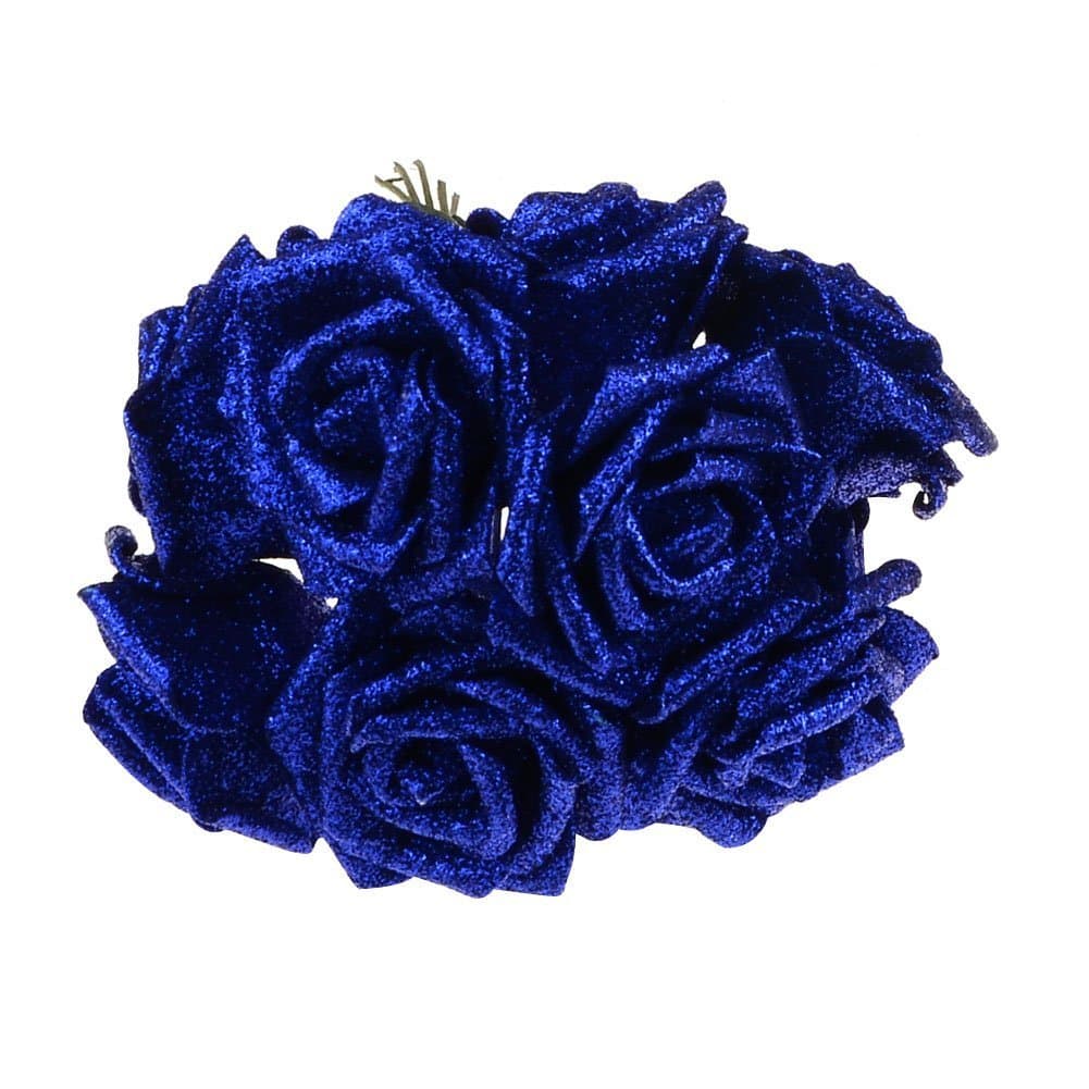 SUIE 10Pcs Artificial Fake Foam Rose Flowers Bridal Wedding Bouquet Decoration Bunch Decor (Blue)
