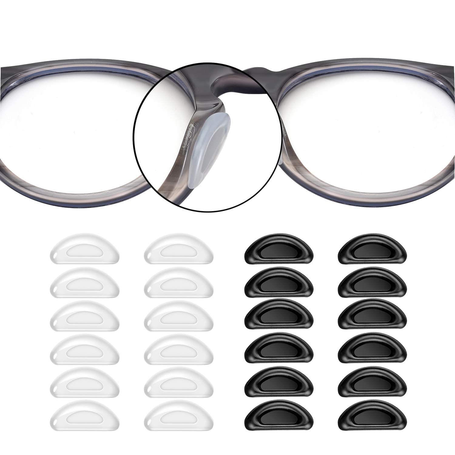Adhesive Nose Pad, 20 Pairs Eyeglass Nose Pads Stick On Silicone Anti-Slip for Glasses Sunglasses Thin Nose Pads Eyeglasses (10-Black & 10-Clear)