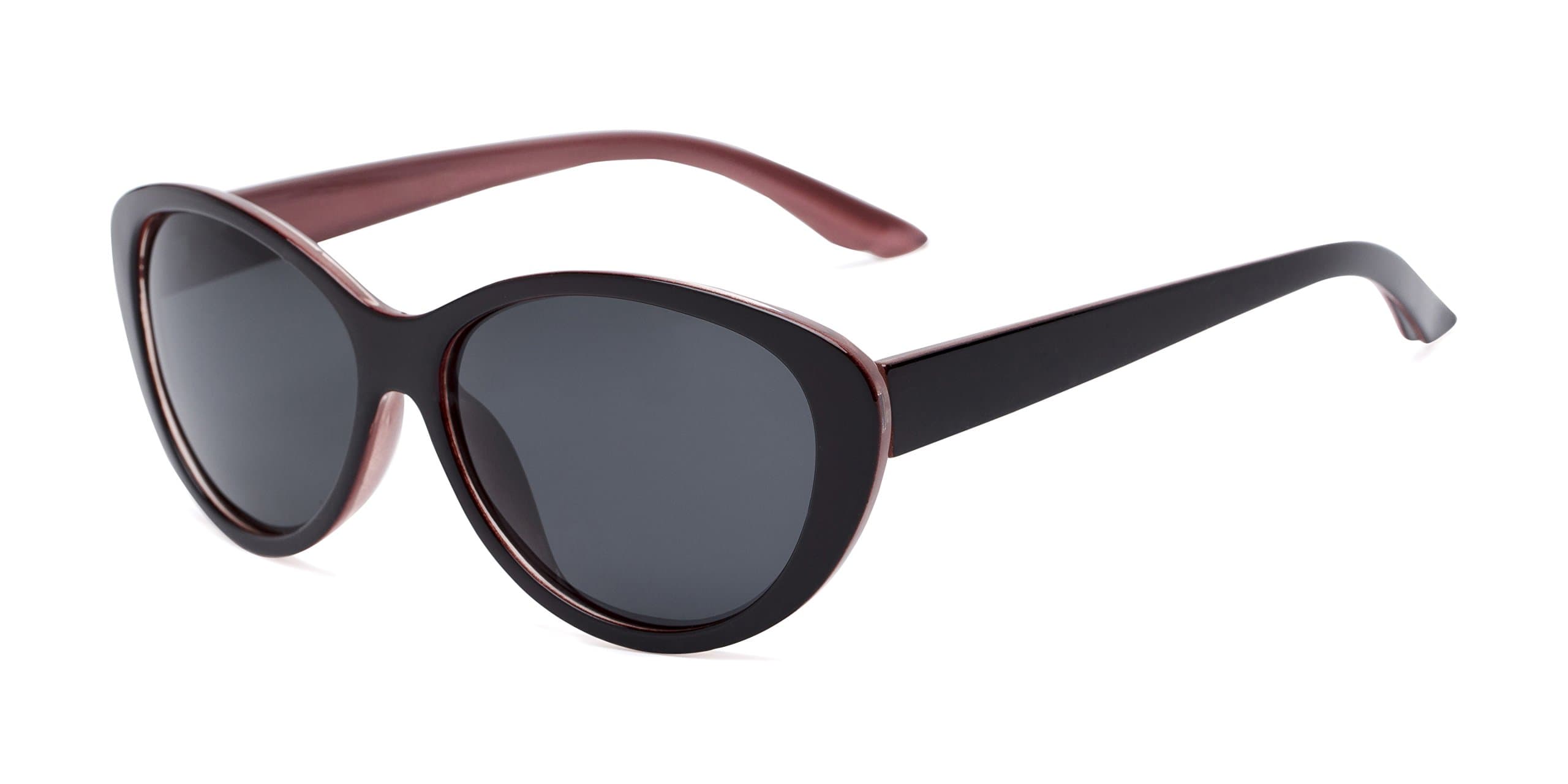 Sunglass Warehouse: Petra, Polarized Polycarbonate Cat Eye Women's Full Frame Sunglasses - Dark Red/Pink Frame with Grey Lenses