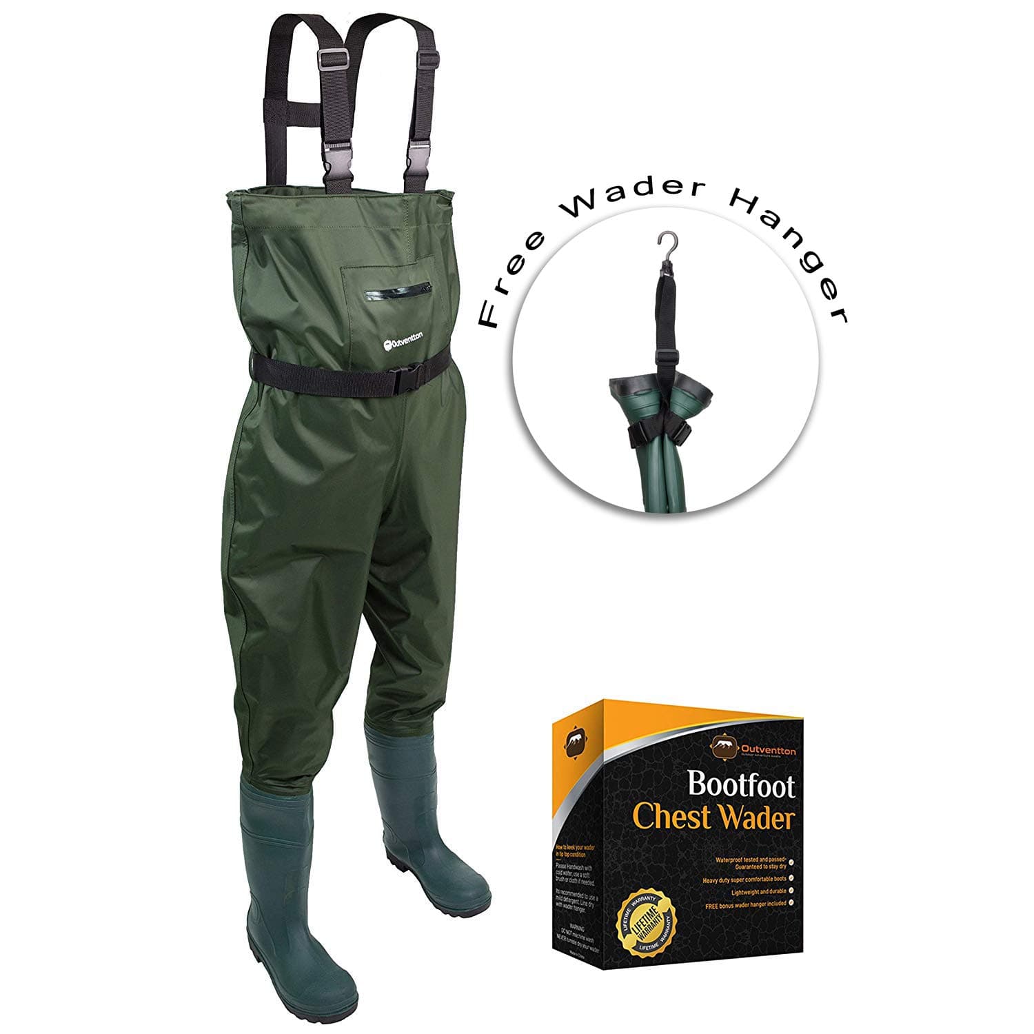 Chest Fishing Waders for Men & Women with Boots- Hunting Nylon PVC Boothfoot Waders - Includes Bonus Wader Hanger & Wading Belt - Leak-Proof & Waterproof Guaranteed