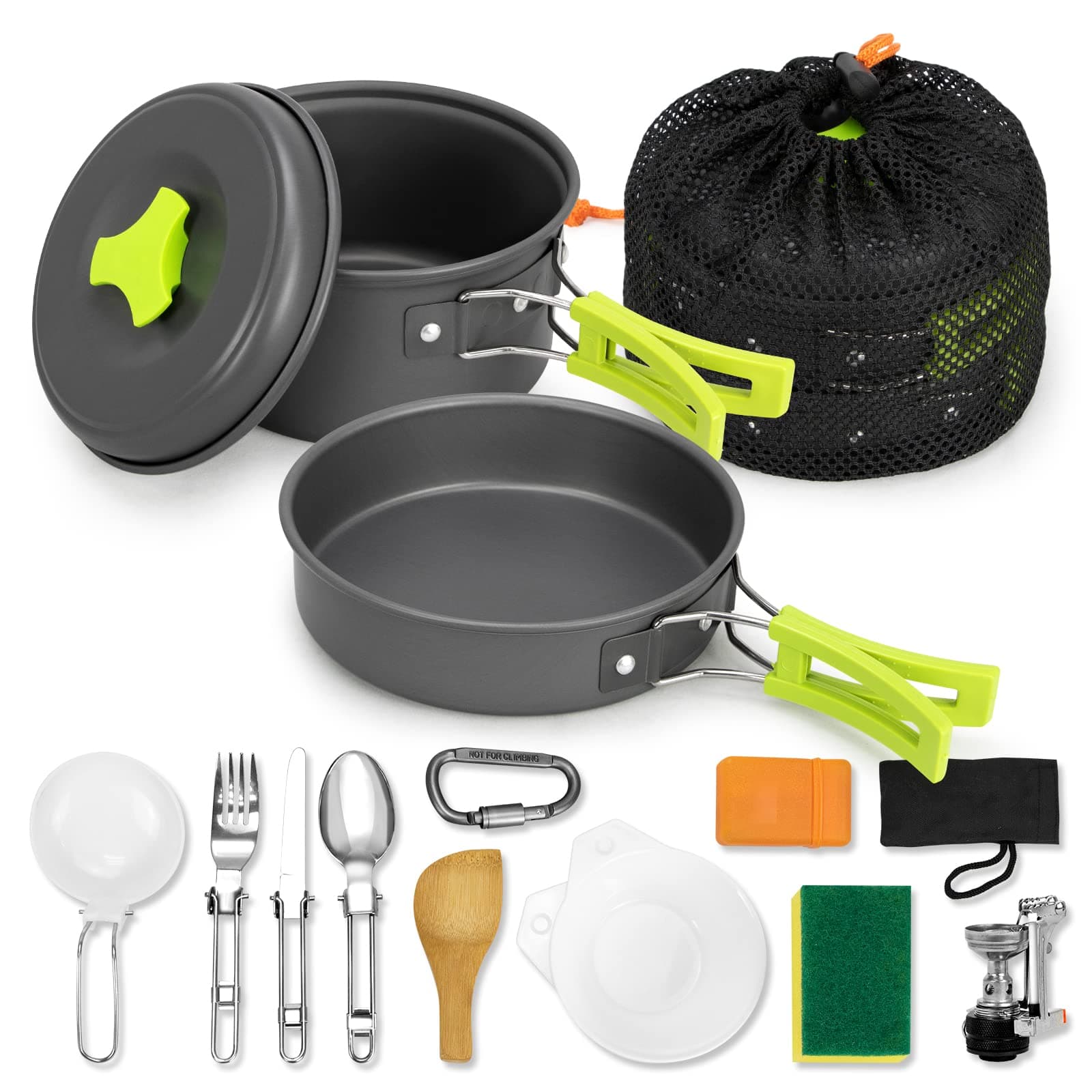 15pcs Camping Cookware Mess Kit,Non-Stick Lightweight Pots Set Portable Outdoor Cookware for Camping Backpacking Hiking Outdoor Cooking and Picnic