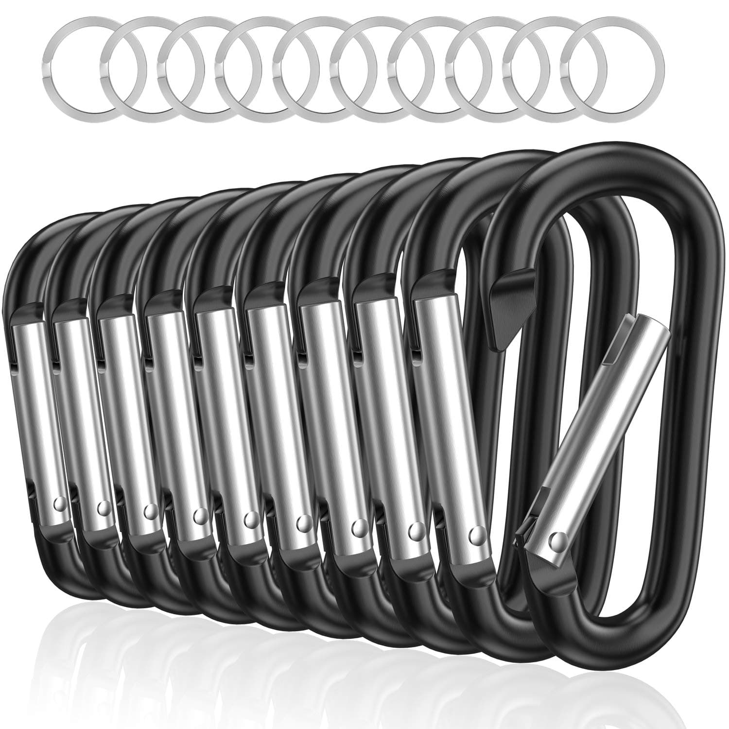 3" Aluminum Carabiner D Ring, Caribeener Clips, Spring Snap Hook for Keychain Clip, Set of 10