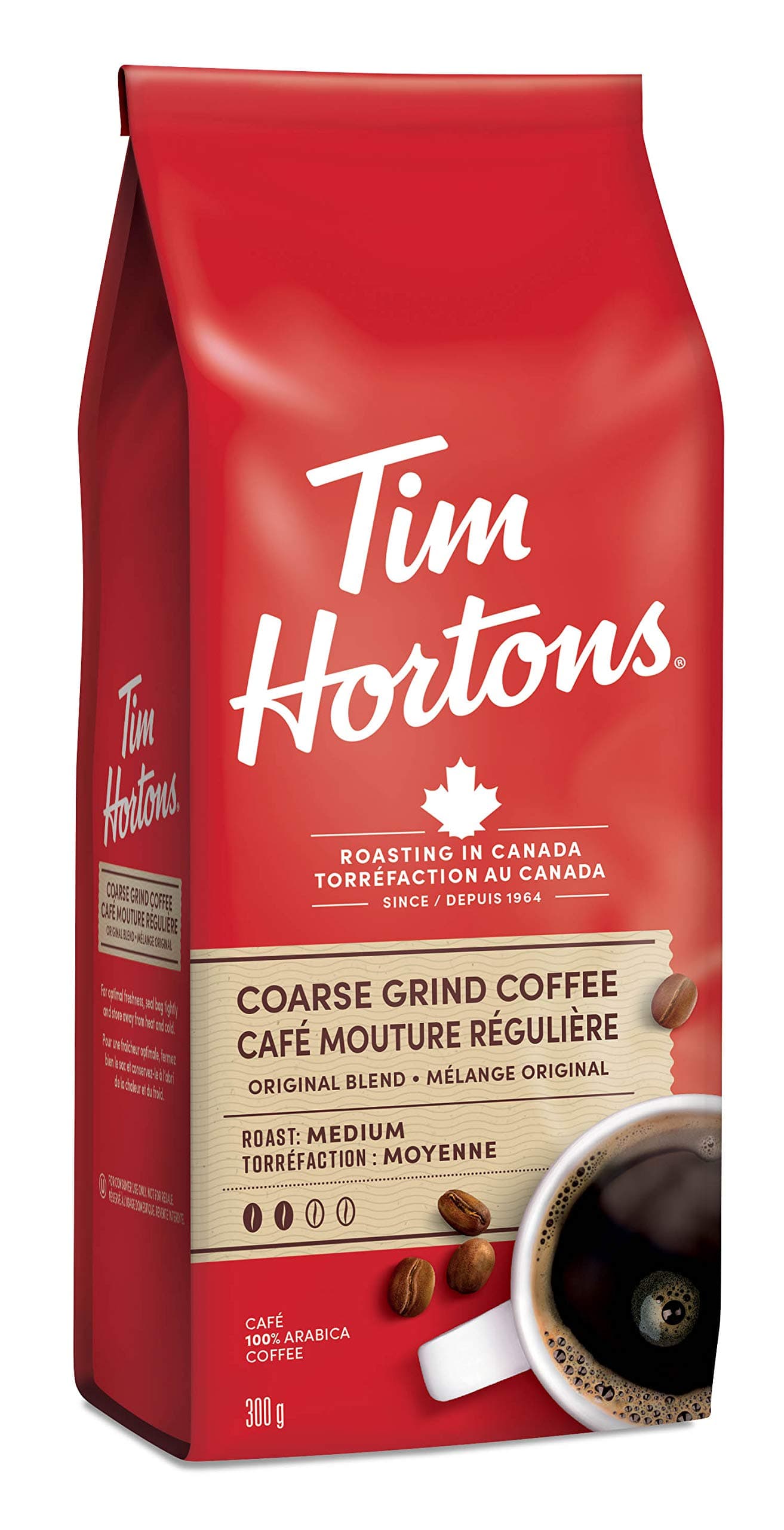 Tim Hortons Original Blend, Coarse Grind, Medium Roast Arabica Coffee, 300g Bag