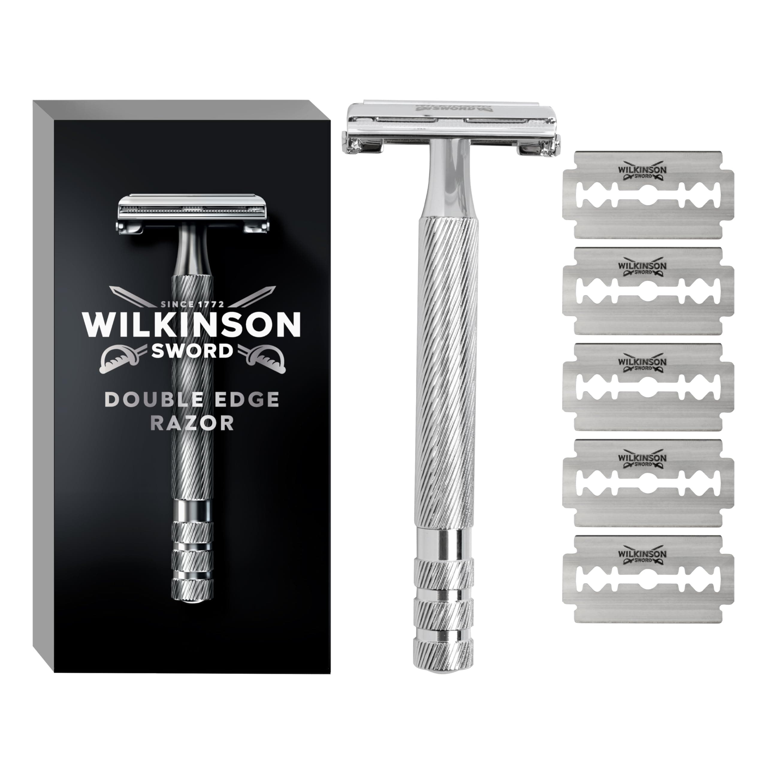 Classic Double Edge Premium Men’s Metal Safety Razor with x5 Refill Blades