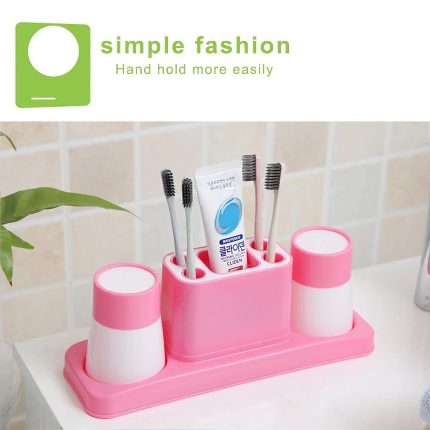 Home Use Toothbrush Holder For A Family Of Two Bathroom Toothbrush Holder Accessories Creative Household Toiletries Wash Kit (Pink)