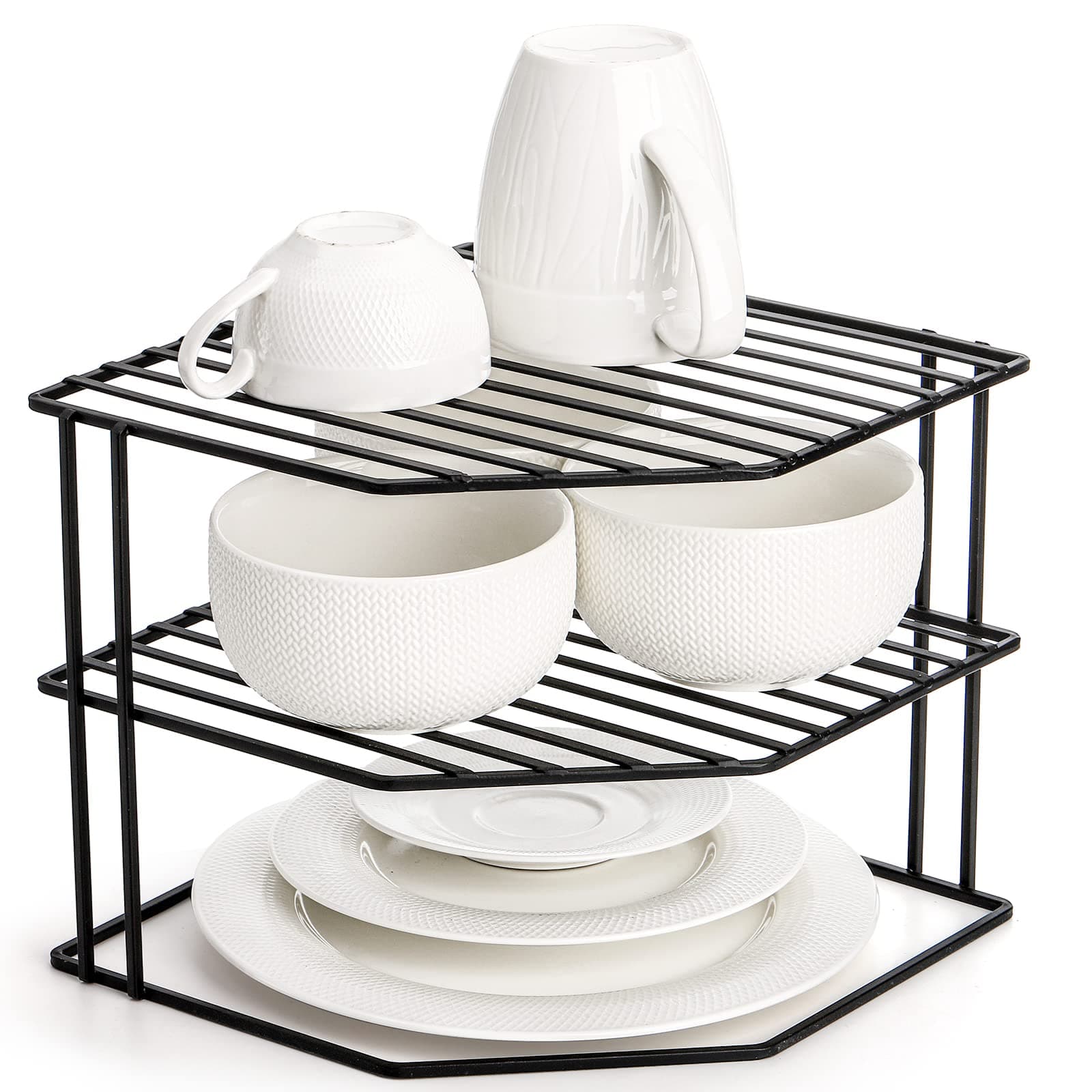 Frcctre 3-Tier Kitchen Corner Shelf Rack Counter and Cabinet Organizer, 9x9x7.5 Inch Metal Wire Kitchen Counter Pantry Cabinet Organizer and Storage Shelf for Plates, Cups, Dishes