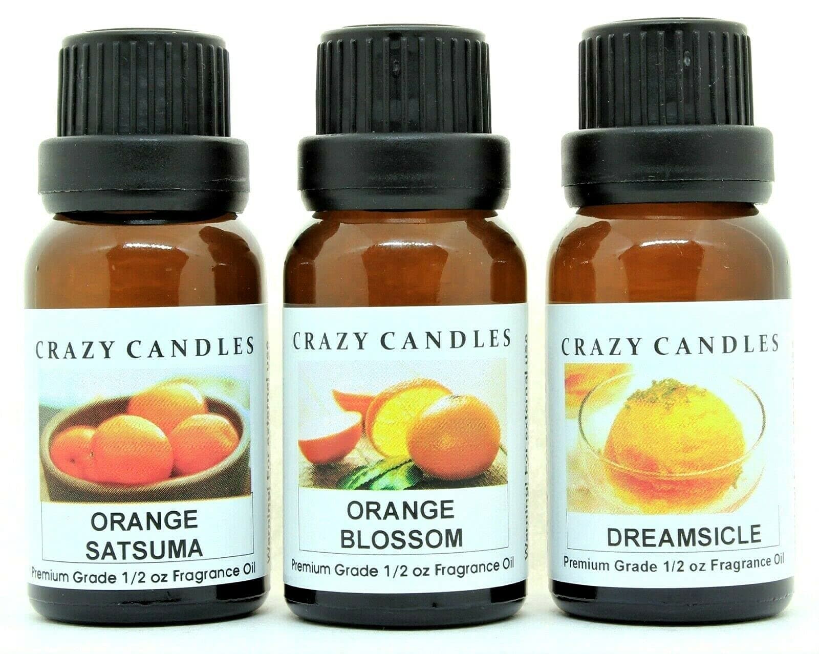 3 Bottles Set, 1 Orange Satsuma, 1 Orange Blossom, 1 Dreamsicle 1/2 Fl Oz Each (15ml) Premium Grade Scented Fragrance Oils by Crazy Candles