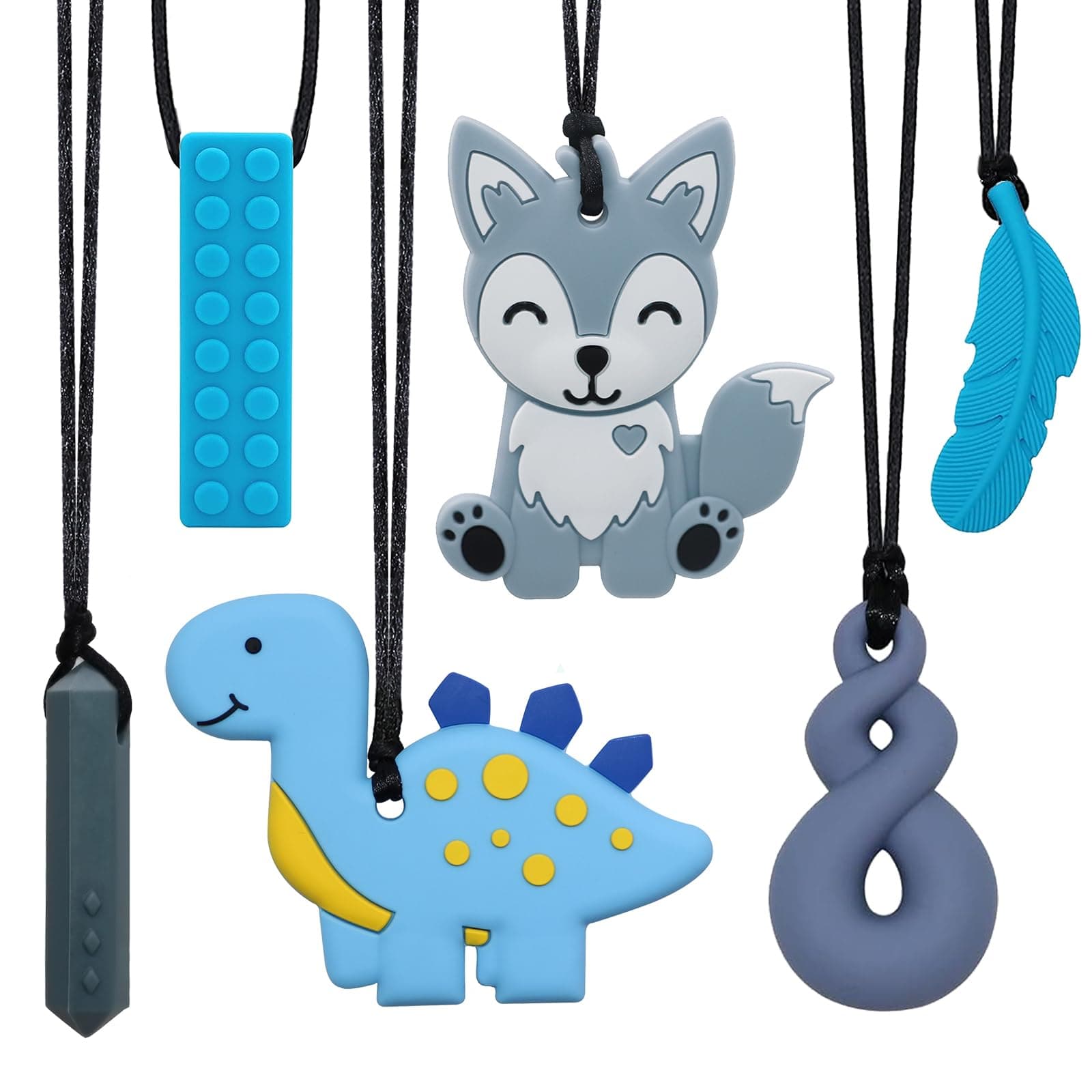 Chew Necklaces for Sensory Kids, Sensory Toys for Kids with Autism, ADHD, SPD, 6 Pack Chewy Necklace for Anxiety Fidgeting Relief