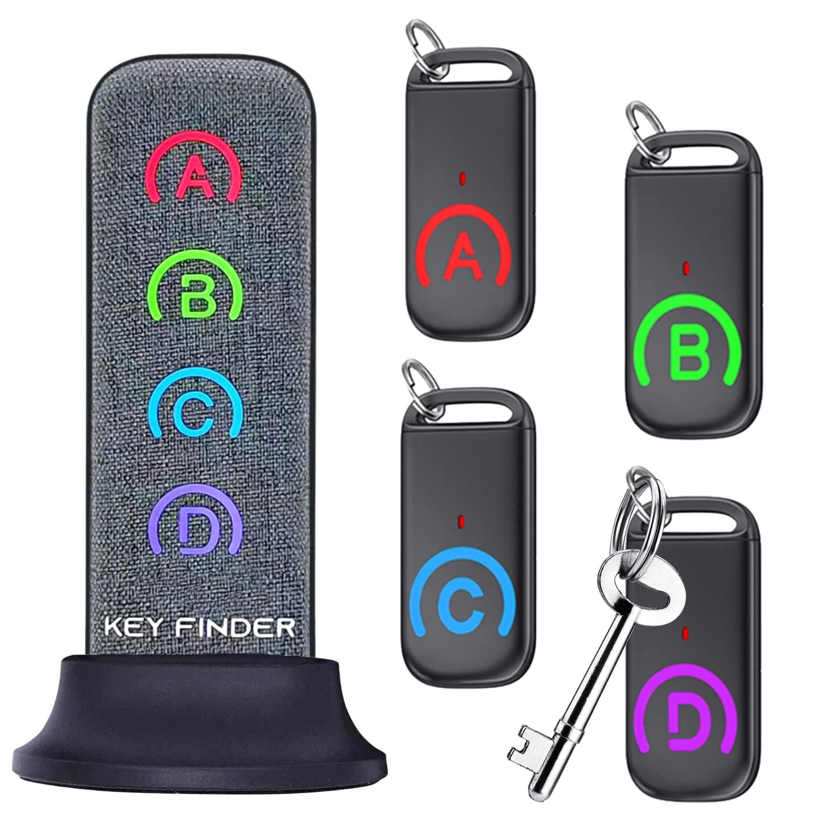 eirixKey Finder: Wireless Item Locator with 80dB Loud Sound and 131ft Working Range, New Fabric Slim Key Tracker for Finding Key, Remote, Pet and Wallet 1 Transmitter + 4 Receivers