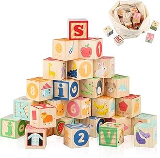 Joqutoys Large Wooden ABC Biulding Block Set, 1.65ââ‚¬Â Alphabet and Number Stacking Blocks, 26 PCS Wooden Building Block Toy for Learning, Educational Alphabet Block Set for Toddlers and Babies