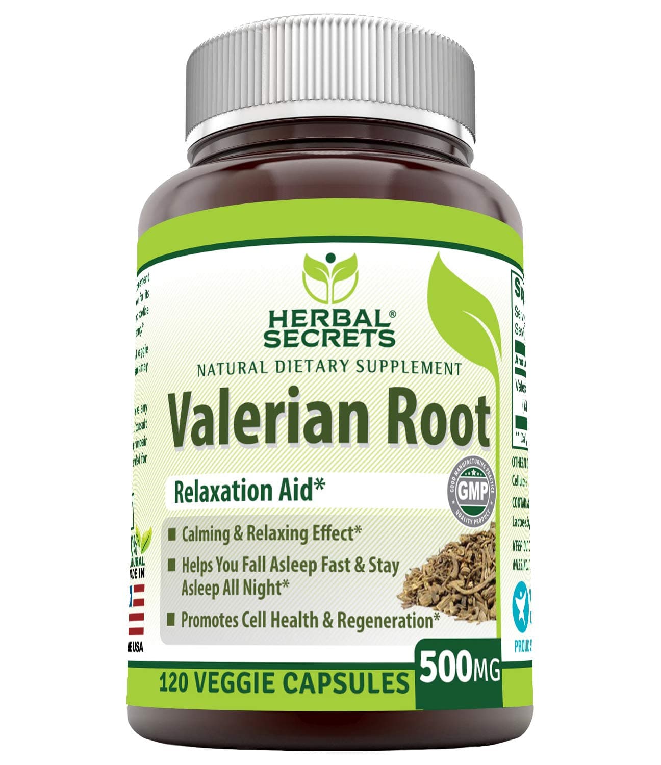 Herbal Secrets Valerian Root 500 Mg Supplement | Veggie Capsules | Non-GMO | Gluten-Free | Made in USA (1 Pack, 120 Count)
