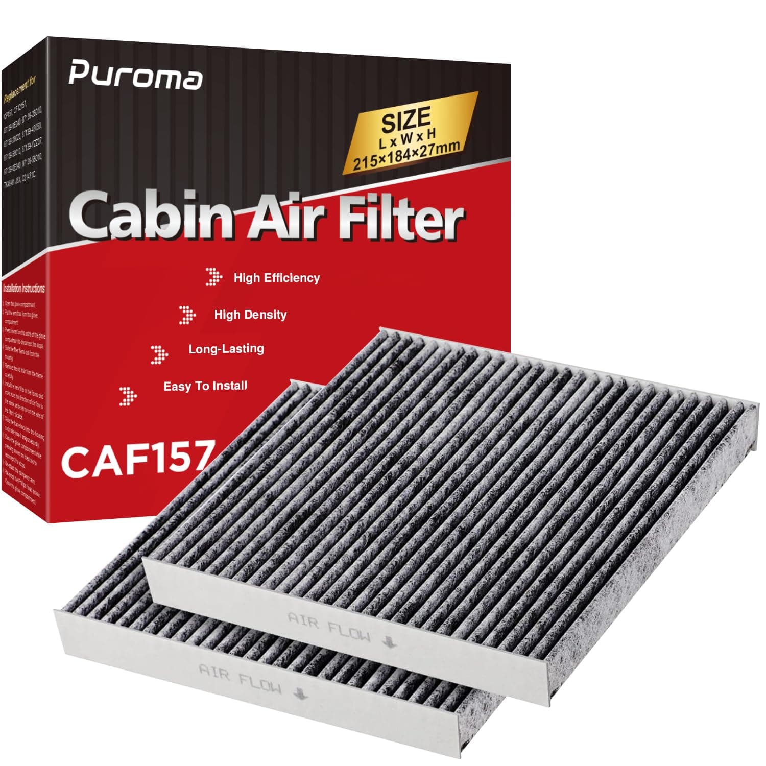 Puroma 2 Pack Cabin Air Filter with Activated Carbon, Replacement for CP157, CF12157, Select Lexus, Mazda, Subaru and Toyota Avalon, Camry, Corolla, Highlander, Prius, RAV4, Sienna, Venza