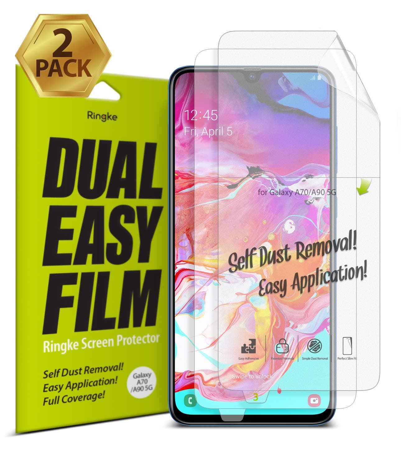 Ringke Dual Easy Film (2 Pack) Designed for Galaxy A70s, Galaxy A70 Screen Protector and Galaxy A90 Screen Protector 6.7" (2019)