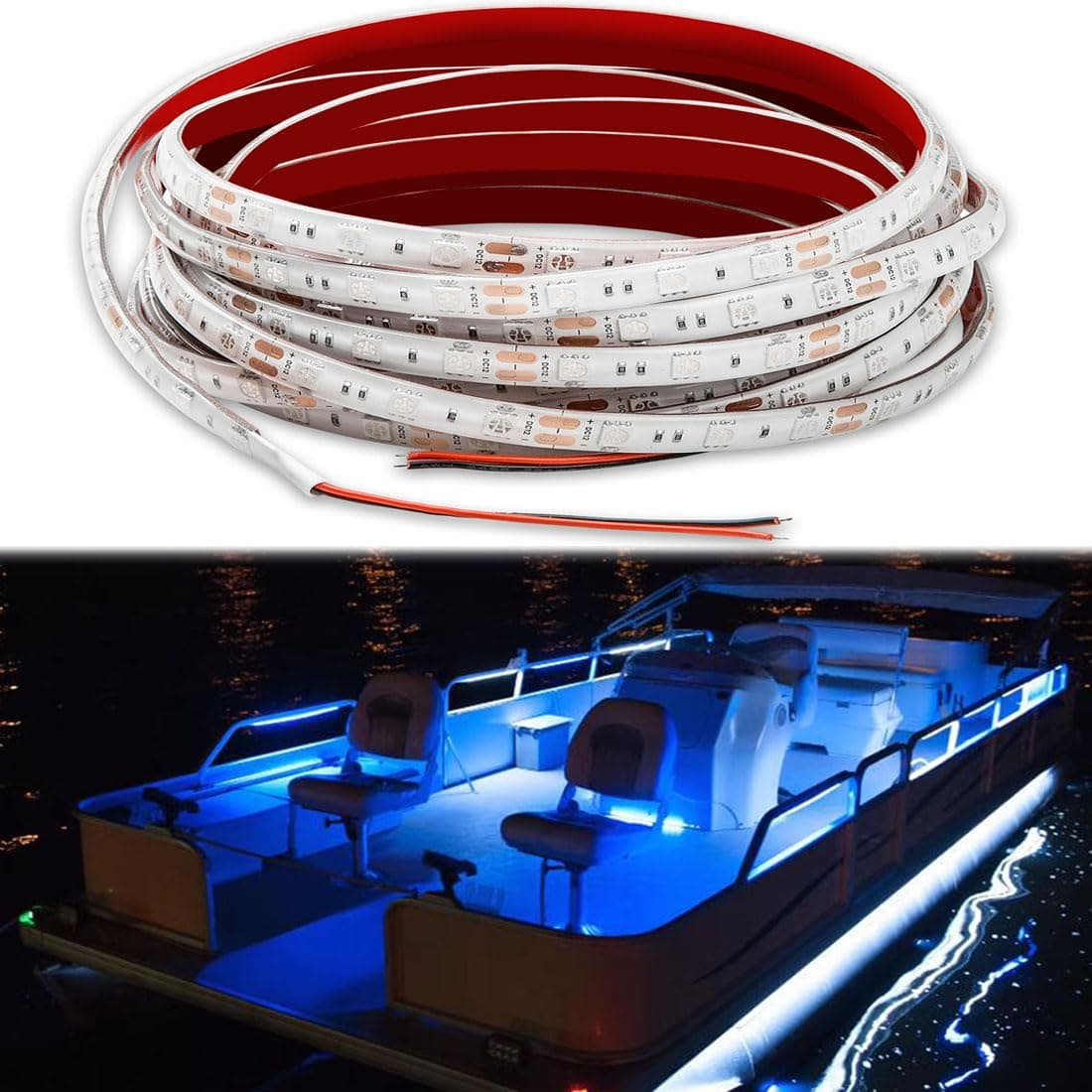 Pontoon Boat Light, Marine LED Strip for Duck Jon Bass Sailboat Kayak Flex Lighting, Deck Accent Courtesy Interior Lights for Fishing Night, Blue, 12V