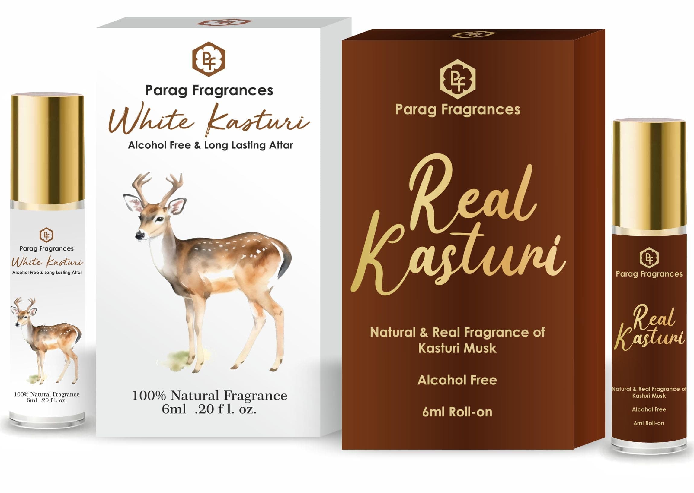 Parag fragrances White Kasturi Musk & Real Kasturi Musk Combo Of 6ml Each Alcohol Free & Long Lasting Attar / For Clothes & Religious (Worship) Use