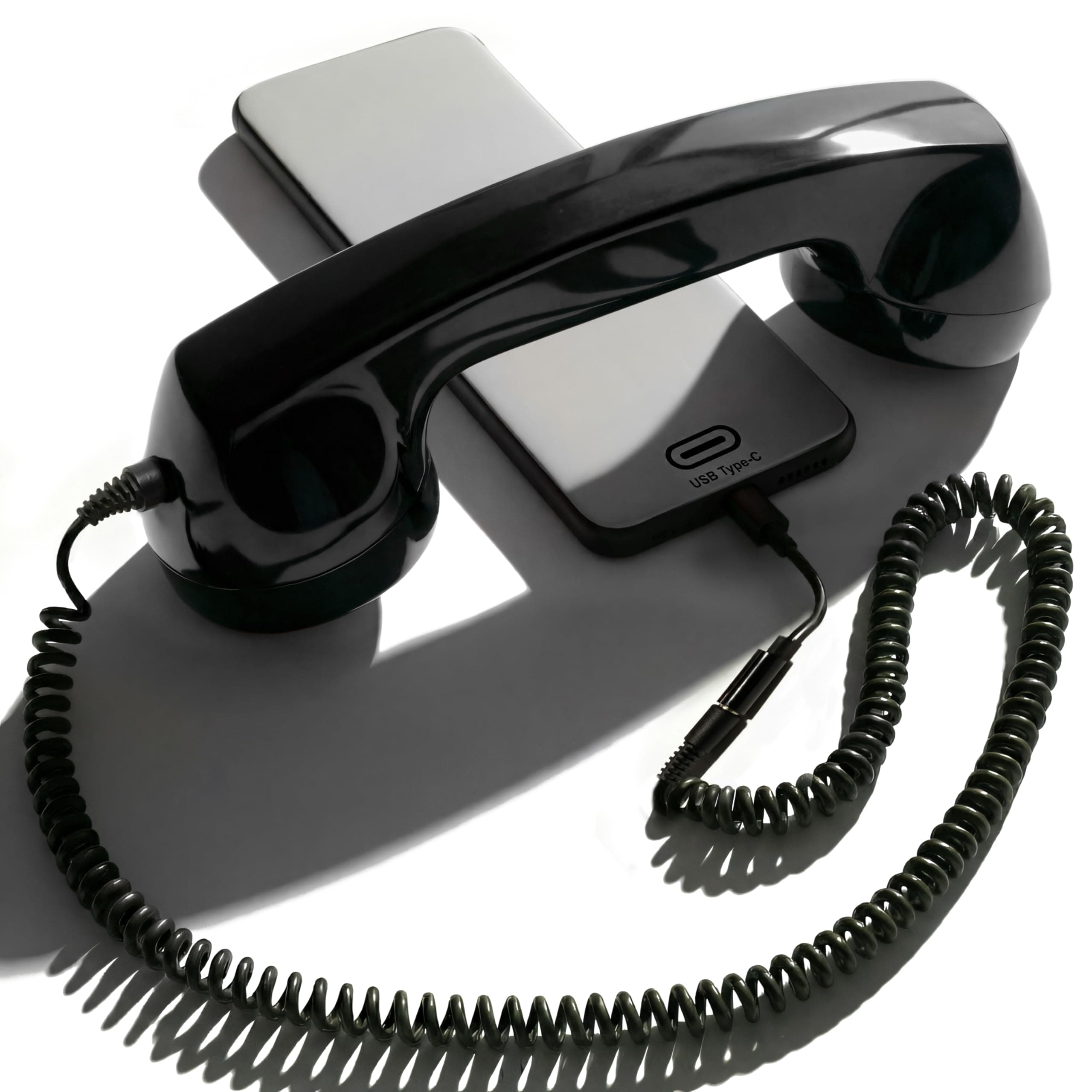 Opis 60s Micro : Retro Phone Handset with USB-C and AUX 3.5mm Plug as a Classic Vintage Telephone Receiver for Cell Mobile Phones (Black)