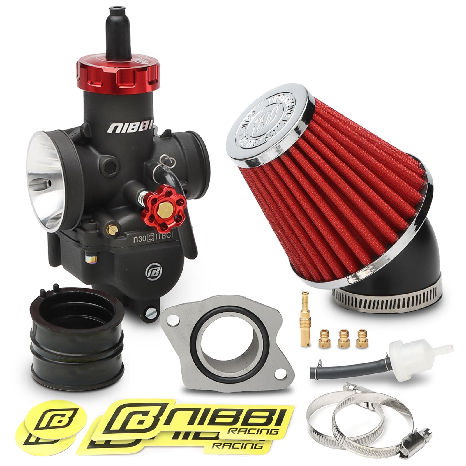 NIBBI PE30 Carburetot for Hawk 250 Dirt Bike, with Air Filter Intake Manifold Connector, Hawk250 Carb upgrade Performance Enhancement