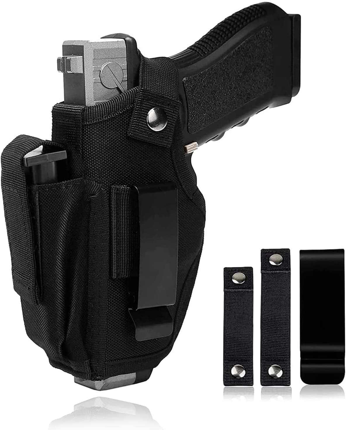 Universal IWB Gun Holster Bag, Tactical Pancake Holster, Concealed Carry Handgun Pouch, PU Leather Pistol Case for Men/Women, Compatible Glock 17/19/23, 9mm, P99, M&P, S&W