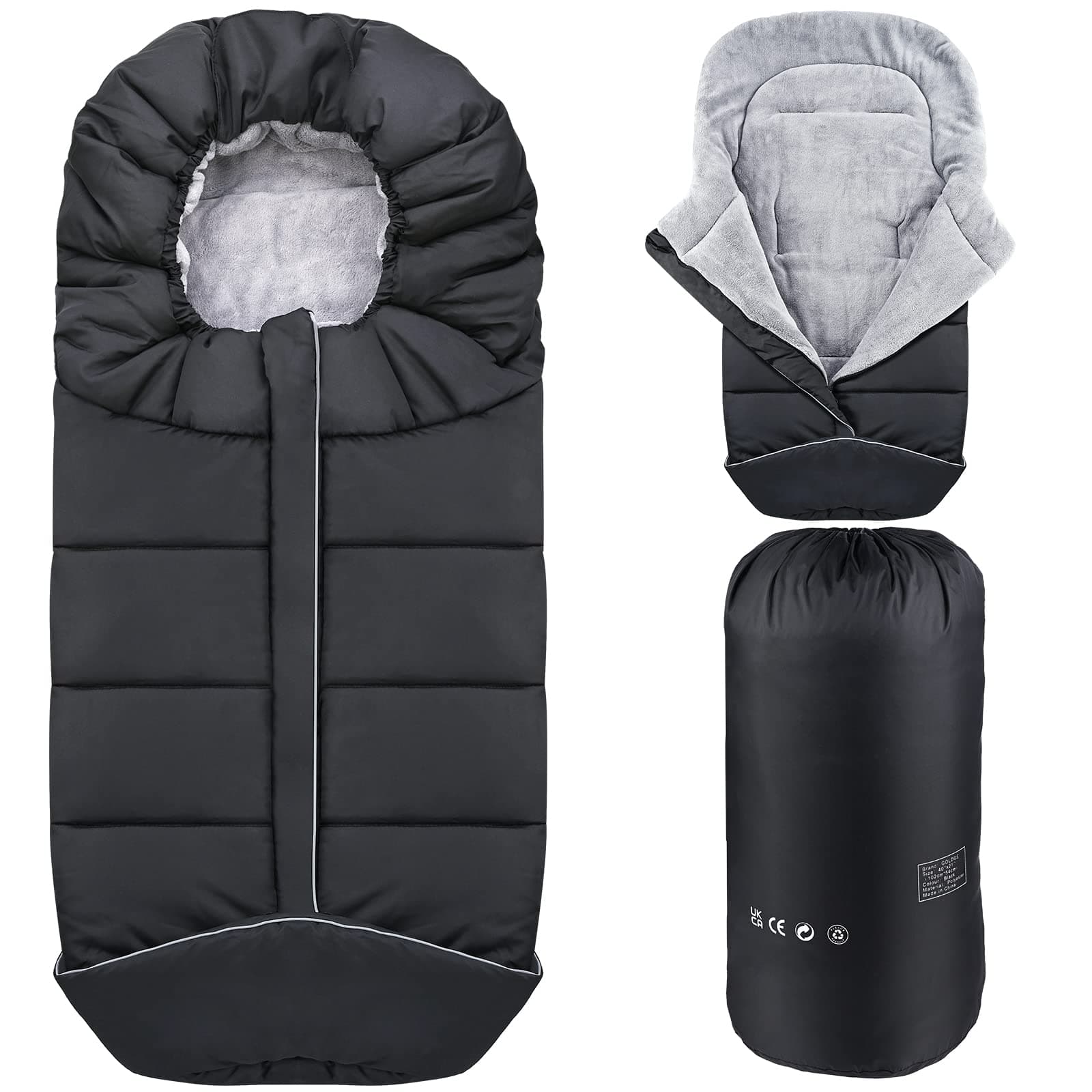 GOLDGE Winter Footmuff Universal, Baby Footmuff for Pushchairs Prams Buggy Car Seat Stroller Sleeping Bag Warm Waterproof Windproof Cosy Toes with Zipper Drawstring Hood